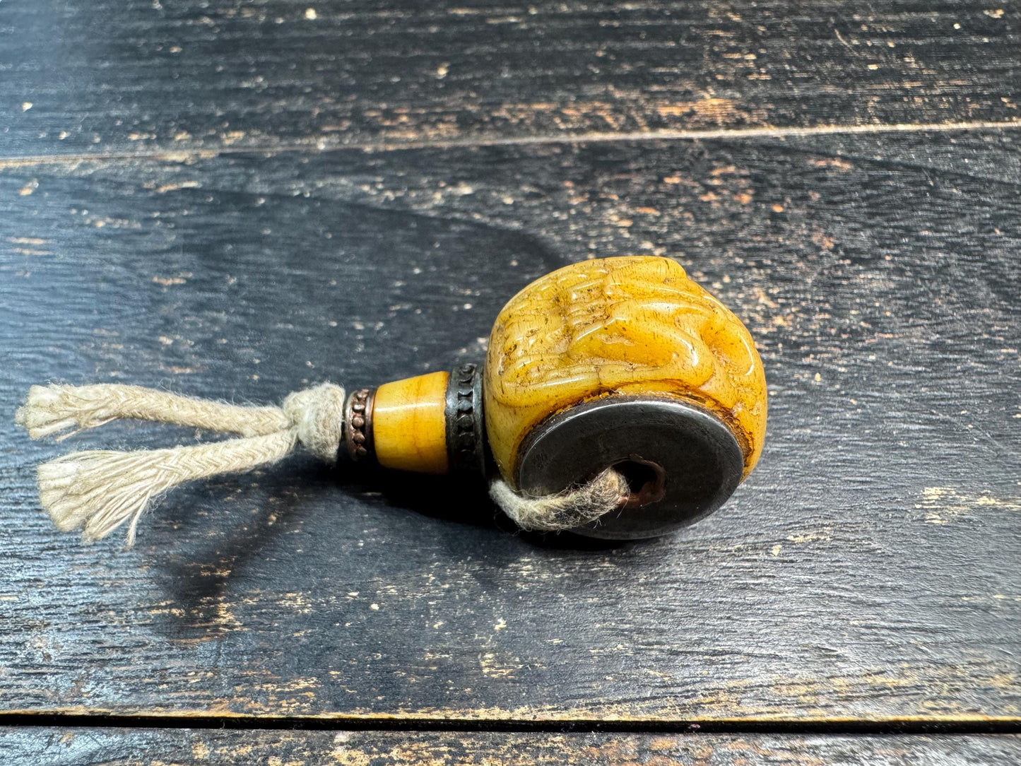 Tibetan Yak Bone Citipati Guru Bead | Hand-Carved Skull Mala Center Bead | Nepal Buddhist Bone Carving | Rare Himalayan Prayer Bead