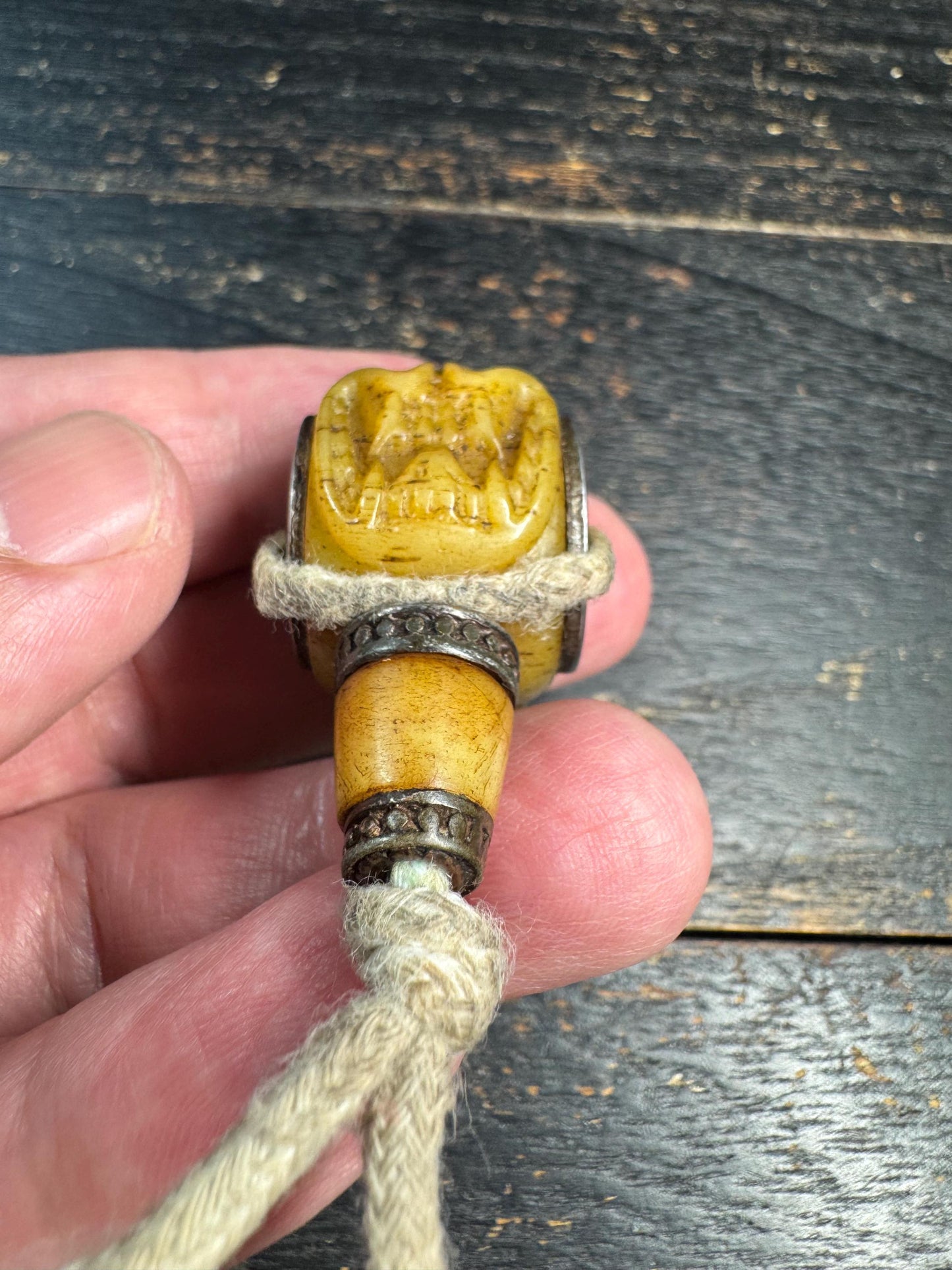 Tibetan Yak Bone Citipati Guru Bead | Hand-Carved Skull Mala Center Bead | Nepal Buddhist Bone Carving | Rare Himalayan Prayer Bead