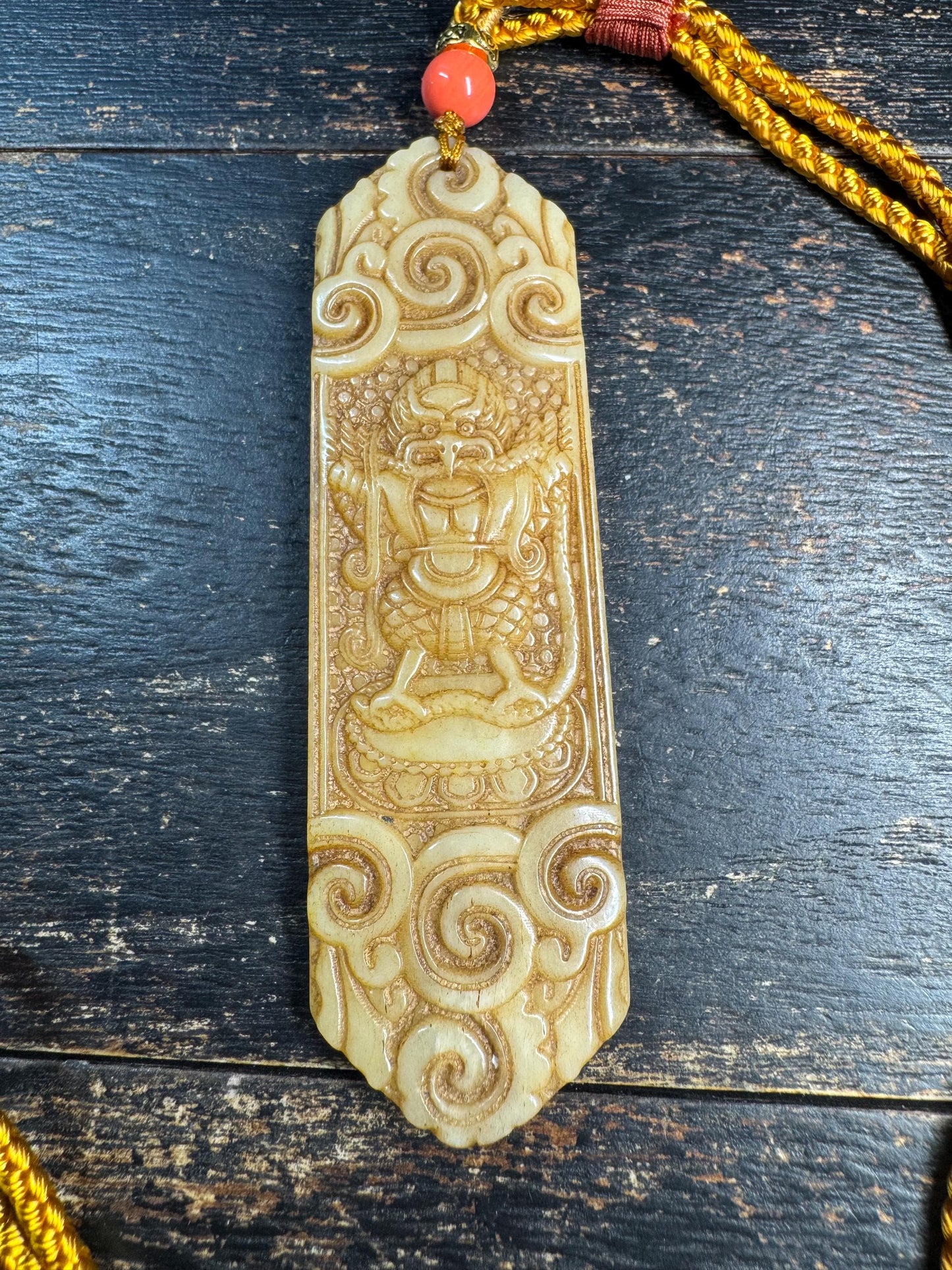 Yak Bone Garuda Pendant Necklace – Hand Carved Tibetan Buddhist Protector Amulet, Himalayan Talisman with Cord