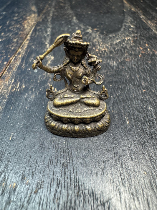 Handcrafted Brass Manjushri Statue | Bodhisattva of Wisdom | 32mm x 23mm | Tibetan Buddhist Miniature Figurine