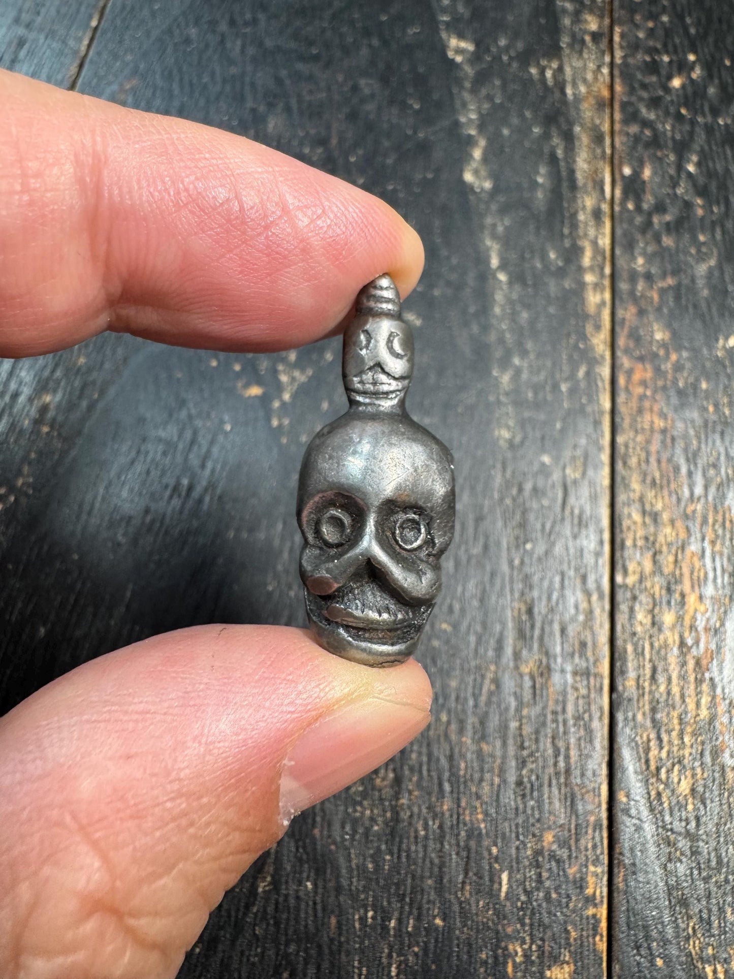 Tibetan Thokcha Iron Chitipati Skull Amulet – Himalayan Wrathful Protector Pendant – Nepal Patina Ritual Talisman
