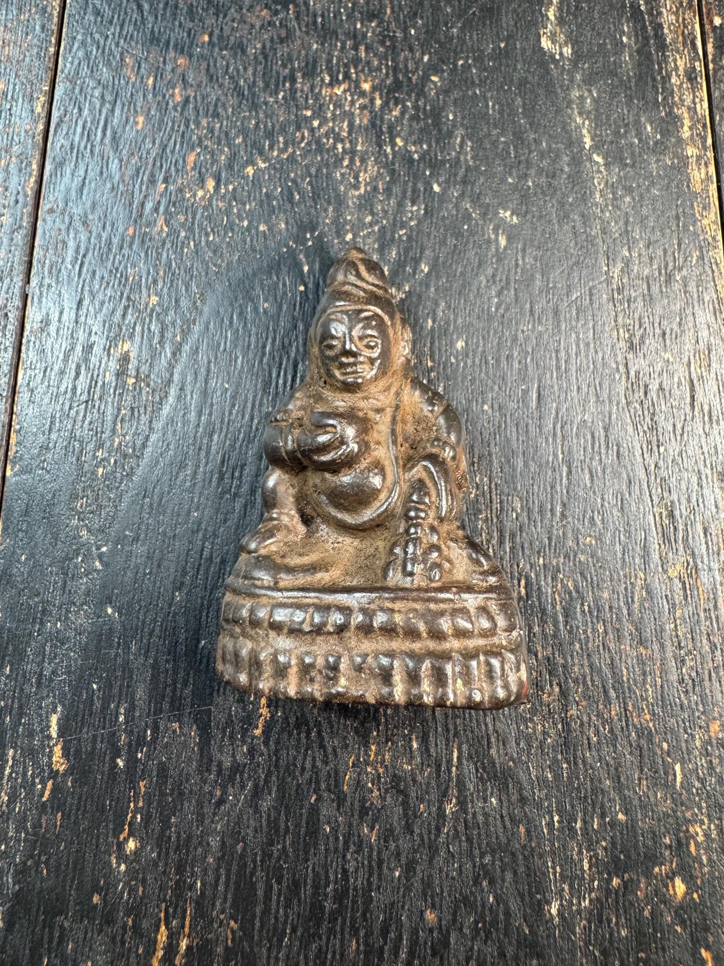 Antique Tibetan Bronze Jambhala Statue – Buddhist Wealth Deity with Mongoose, Yellow Dzambhala Prosperity Amulet