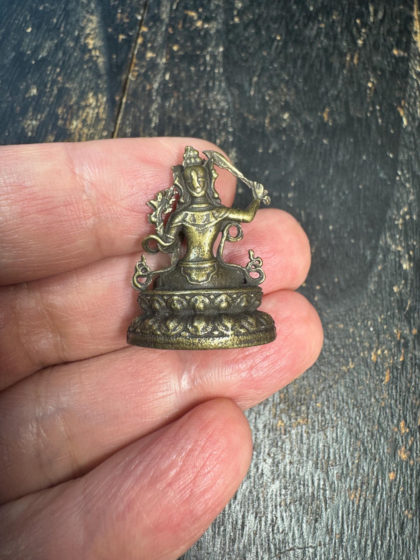Handcrafted Brass Manjushri Statue | Bodhisattva of Wisdom | 32mm x 23mm | Tibetan Buddhist Miniature Figurine