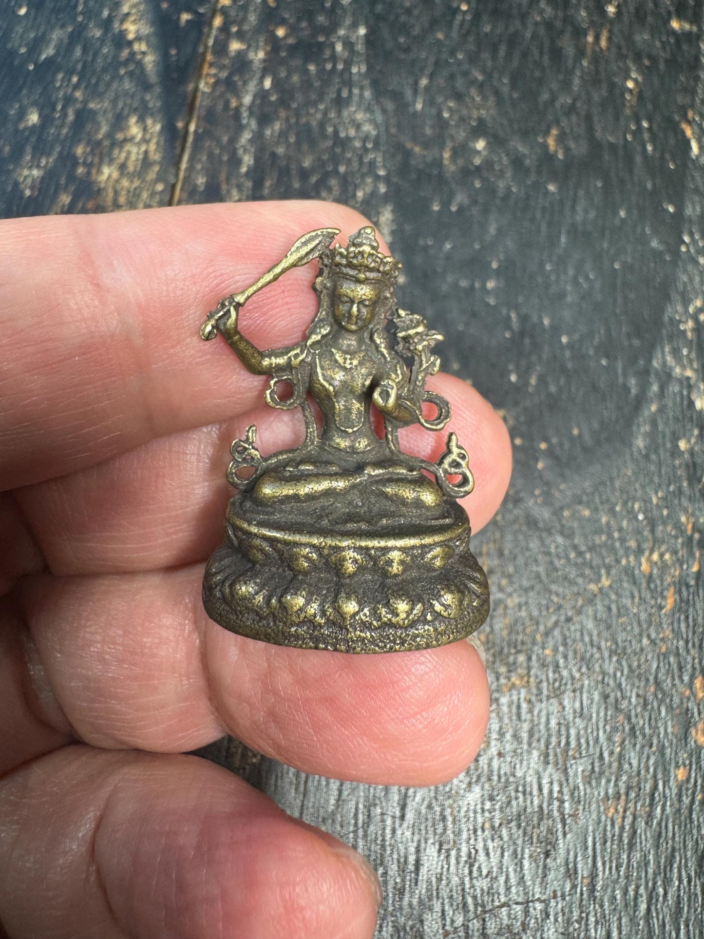 Handcrafted Brass Manjushri Statue | Bodhisattva of Wisdom | 32mm x 23mm | Tibetan Buddhist Miniature Figurine