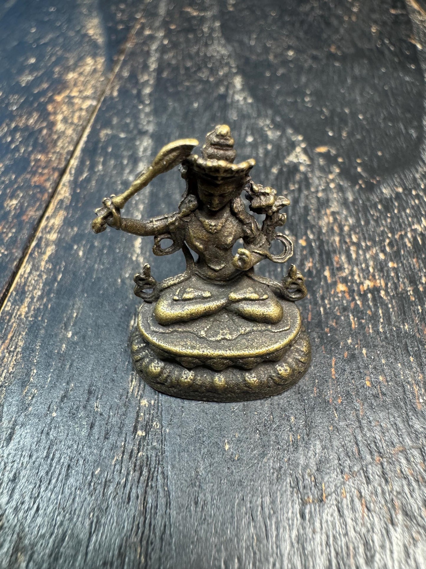 Handcrafted Brass Manjushri Statue | Bodhisattva of Wisdom | 32mm x 23mm | Tibetan Buddhist Miniature Figurine