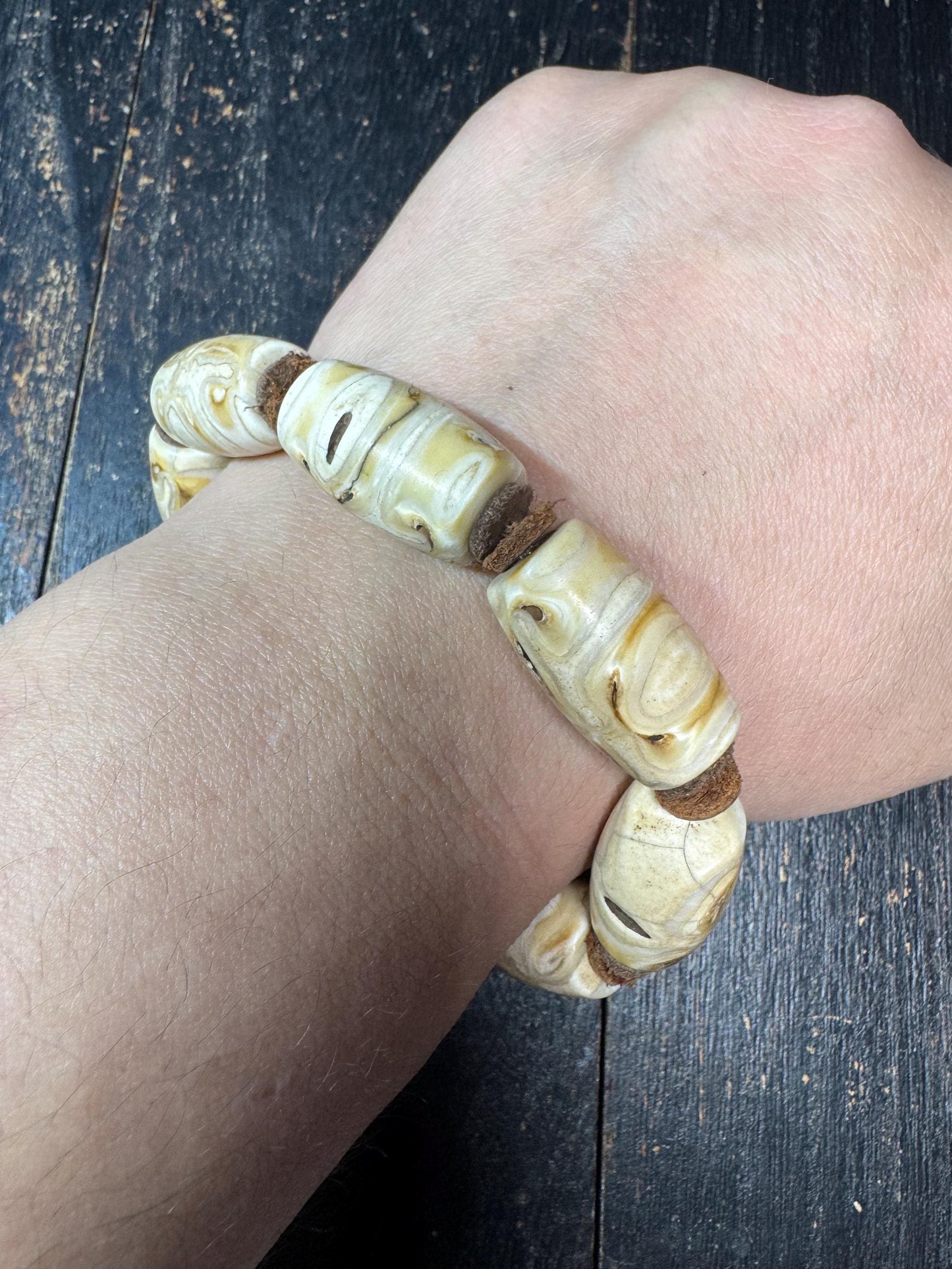 Camel Tooth Bead Bracelet – Handcrafted Natural Camel Tooth Bracelet – Tibetan Style Tribal Jewelry – Rustic Organic Wrist Mala