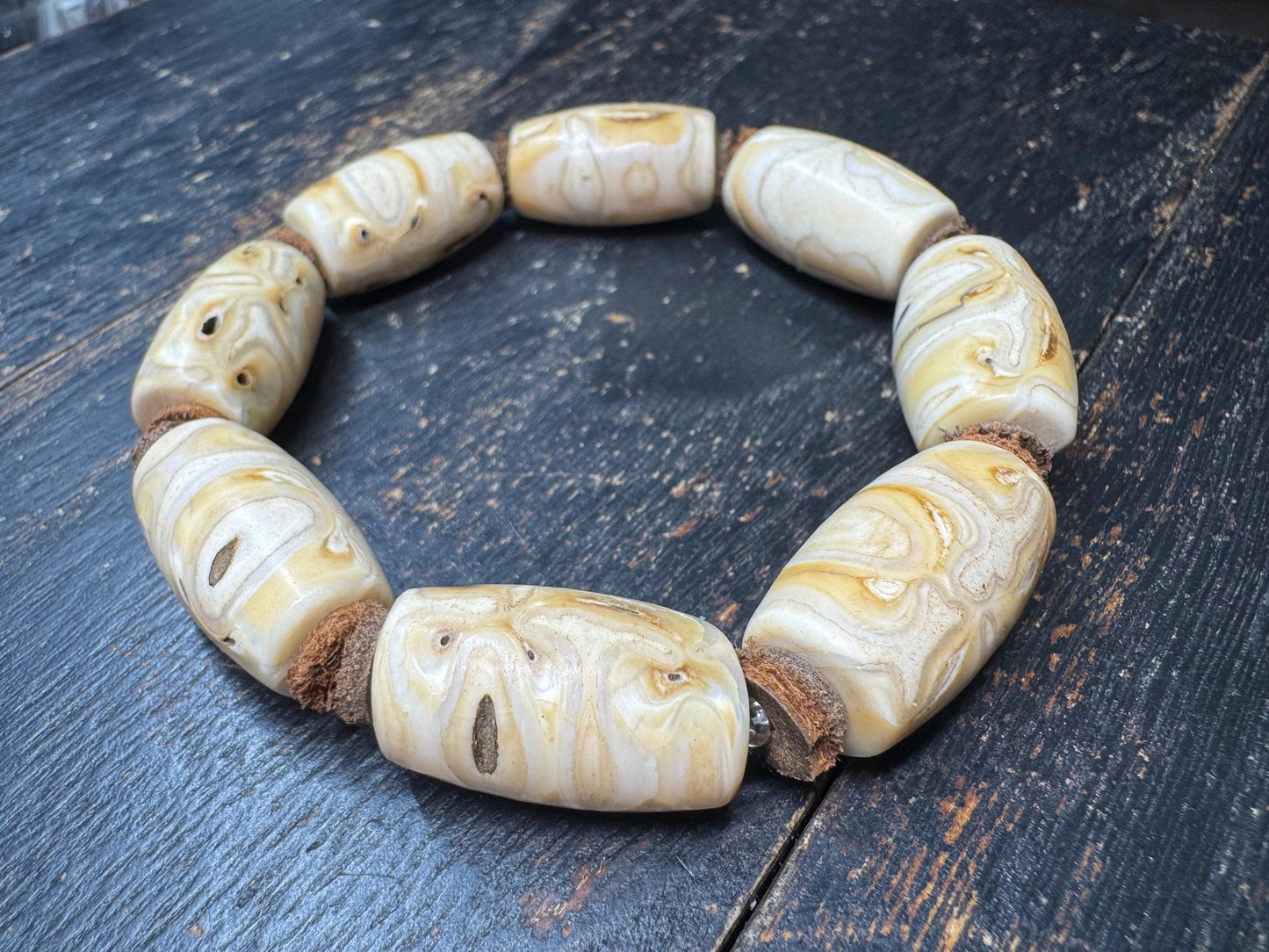 Camel Tooth Bead Bracelet – Handcrafted Natural Camel Tooth Bracelet – Tibetan Style Tribal Jewelry – Rustic Organic Wrist Mala