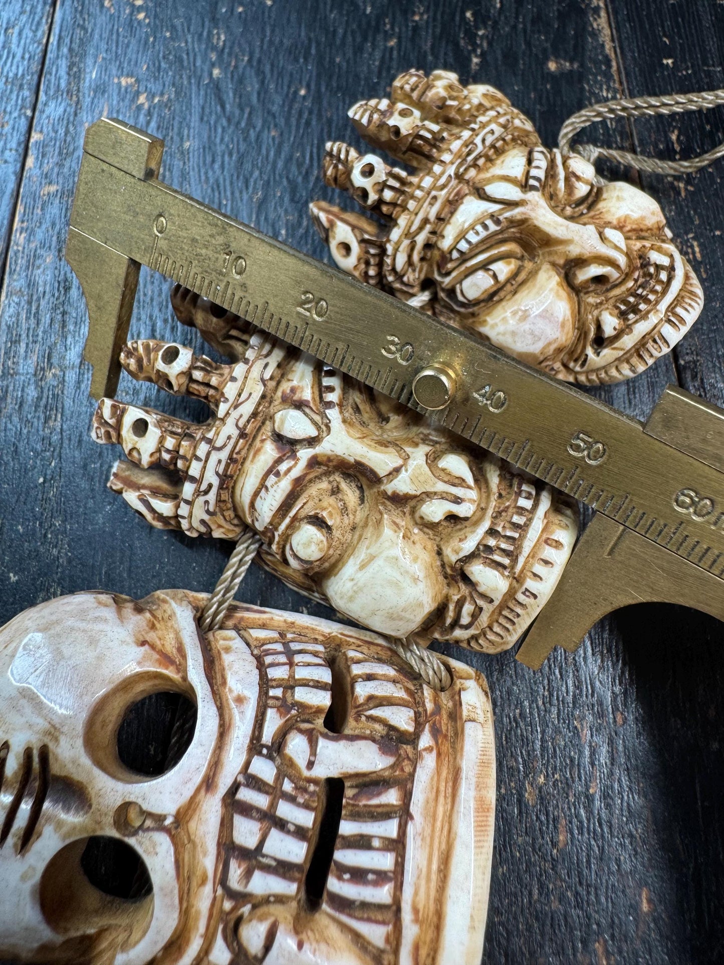 Yak Bone Citipati  Mahakala Mask Necklace – Hand Carved Skull Lords & Wrathful Protector – Tibetan Buddhist Style Ritual Pendant – Gothic