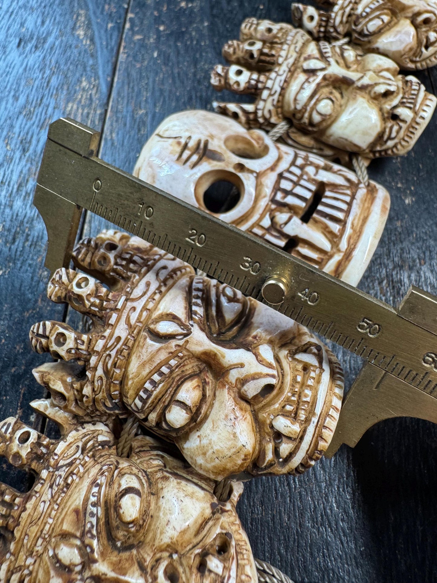 Yak Bone Citipati  Mahakala Mask Necklace – Hand Carved Skull Lords & Wrathful Protector – Tibetan Buddhist Style Ritual Pendant – Gothic