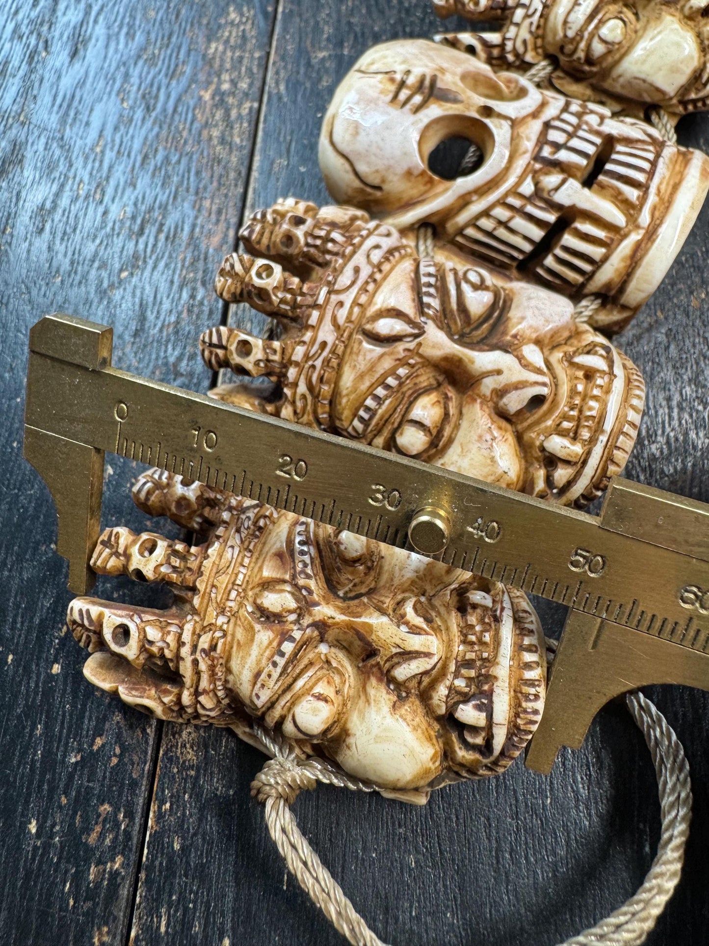 Yak Bone Citipati  Mahakala Mask Necklace – Hand Carved Skull Lords & Wrathful Protector – Tibetan Buddhist Style Ritual Pendant – Gothic