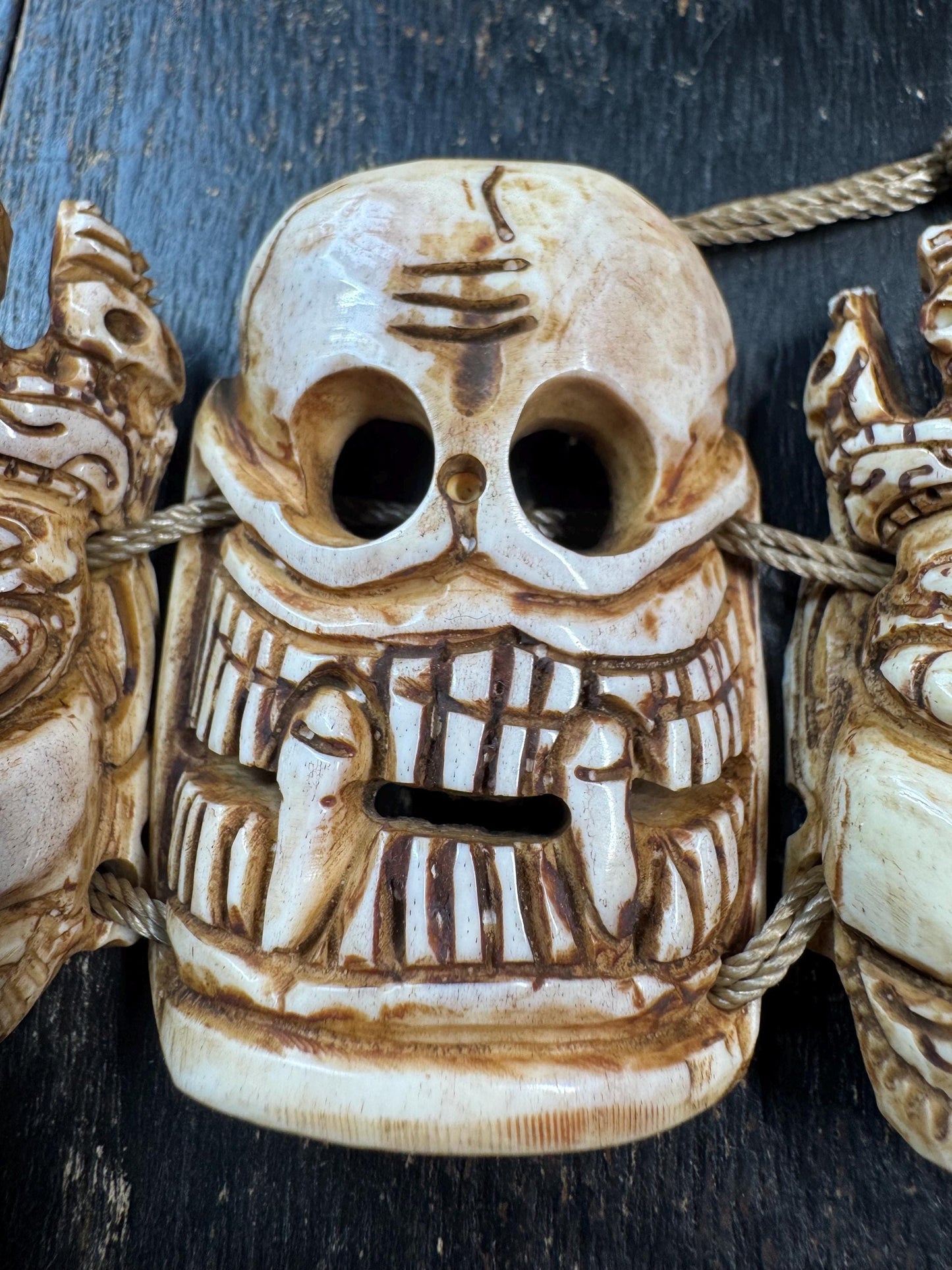 Yak Bone Citipati  Mahakala Mask Necklace – Hand Carved Skull Lords & Wrathful Protector – Tibetan Buddhist Style Ritual Pendant – Gothic