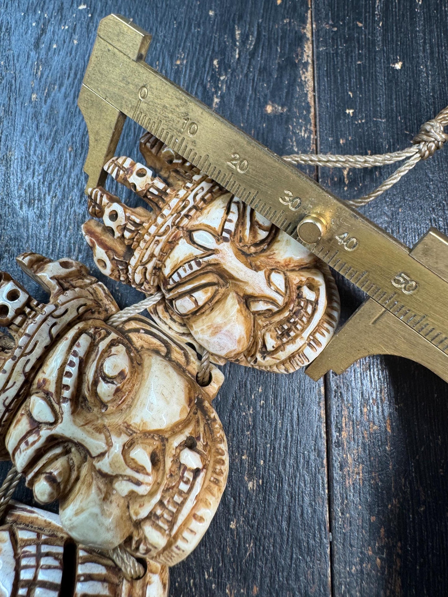 Yak Bone Citipati  Mahakala Mask Necklace – Hand Carved Skull Lords & Wrathful Protector – Tibetan Buddhist Style Ritual Pendant – Gothic
