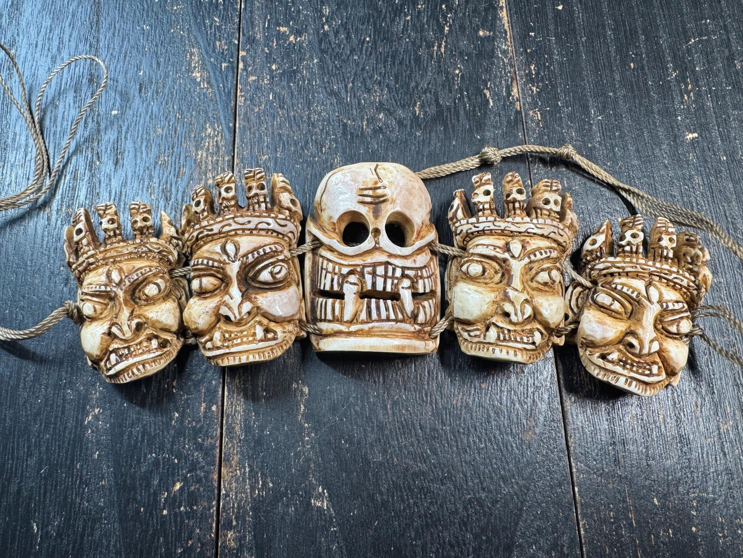 Yak Bone Citipati  Mahakala Mask Necklace – Hand Carved Skull Lords & Wrathful Protector – Tibetan Buddhist Style Ritual Pendant – Gothic