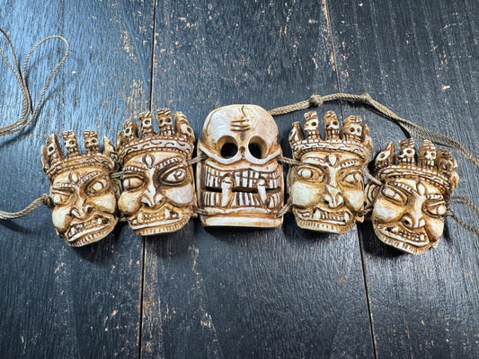 Yak Bone Citipati  Mahakala Mask Necklace – Hand Carved Skull Lords & Wrathful Protector – Tibetan Buddhist Style Ritual Pendant – Gothic