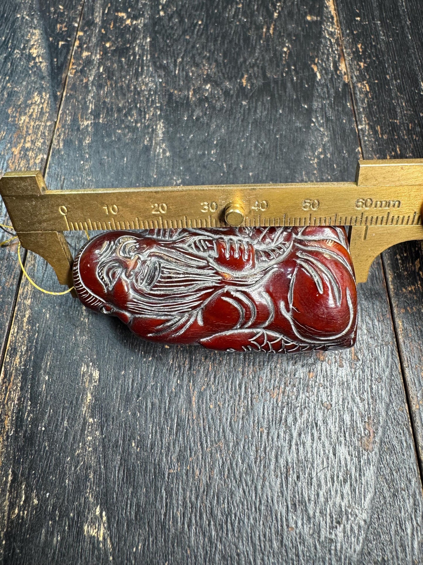 Chinese Old Fisherman Statue Pendant Amulet Yak Horn Hand Carved Longevity Symbol Folk Art Gift Collection