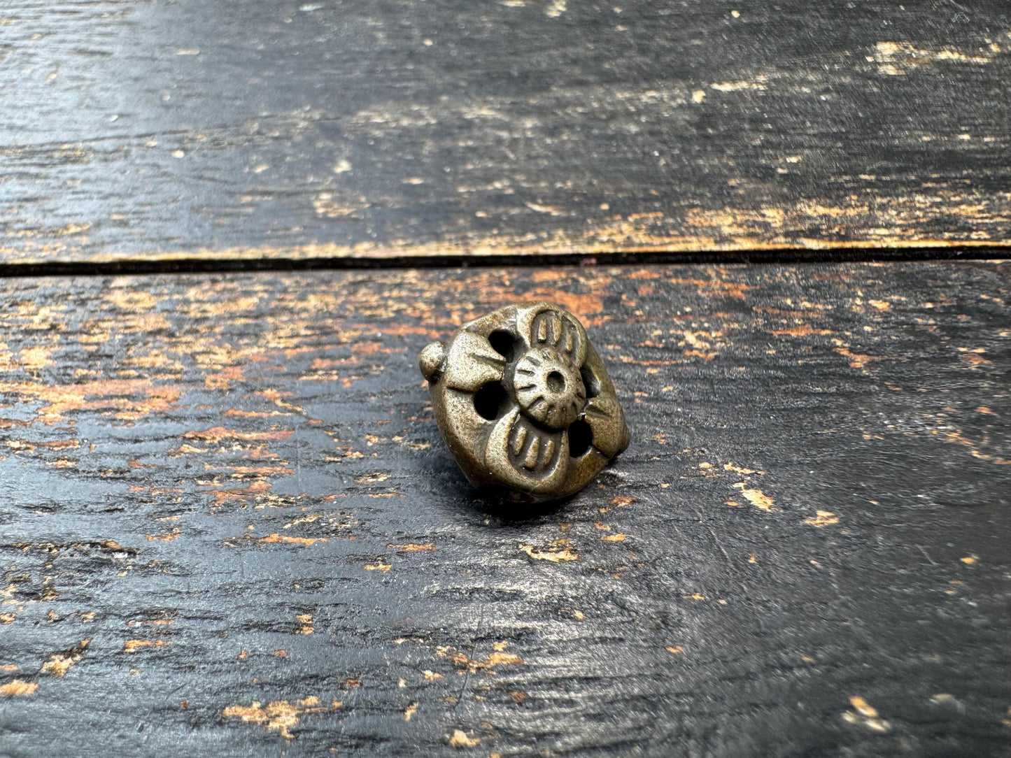 Tibetan Brass Spacer Bead – Double Hole Mala Divider – Vintage Style Buddhist Jewelry Component – Prayer Bead Supply
