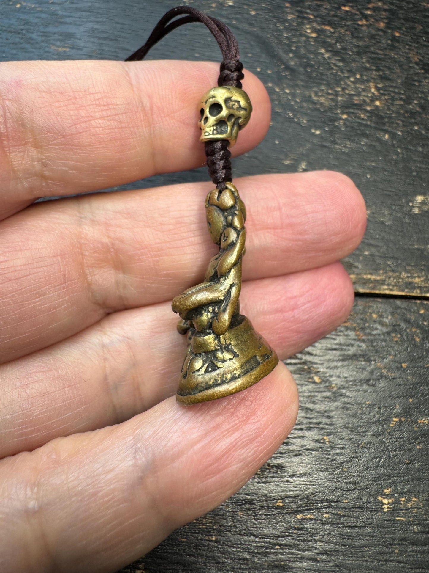 Yellow Jambhala Pendant – Tibetan Style Wealth Deity Amulet – Brass Prosperity Talisman with Skull Bead – Spiritual Necklace
