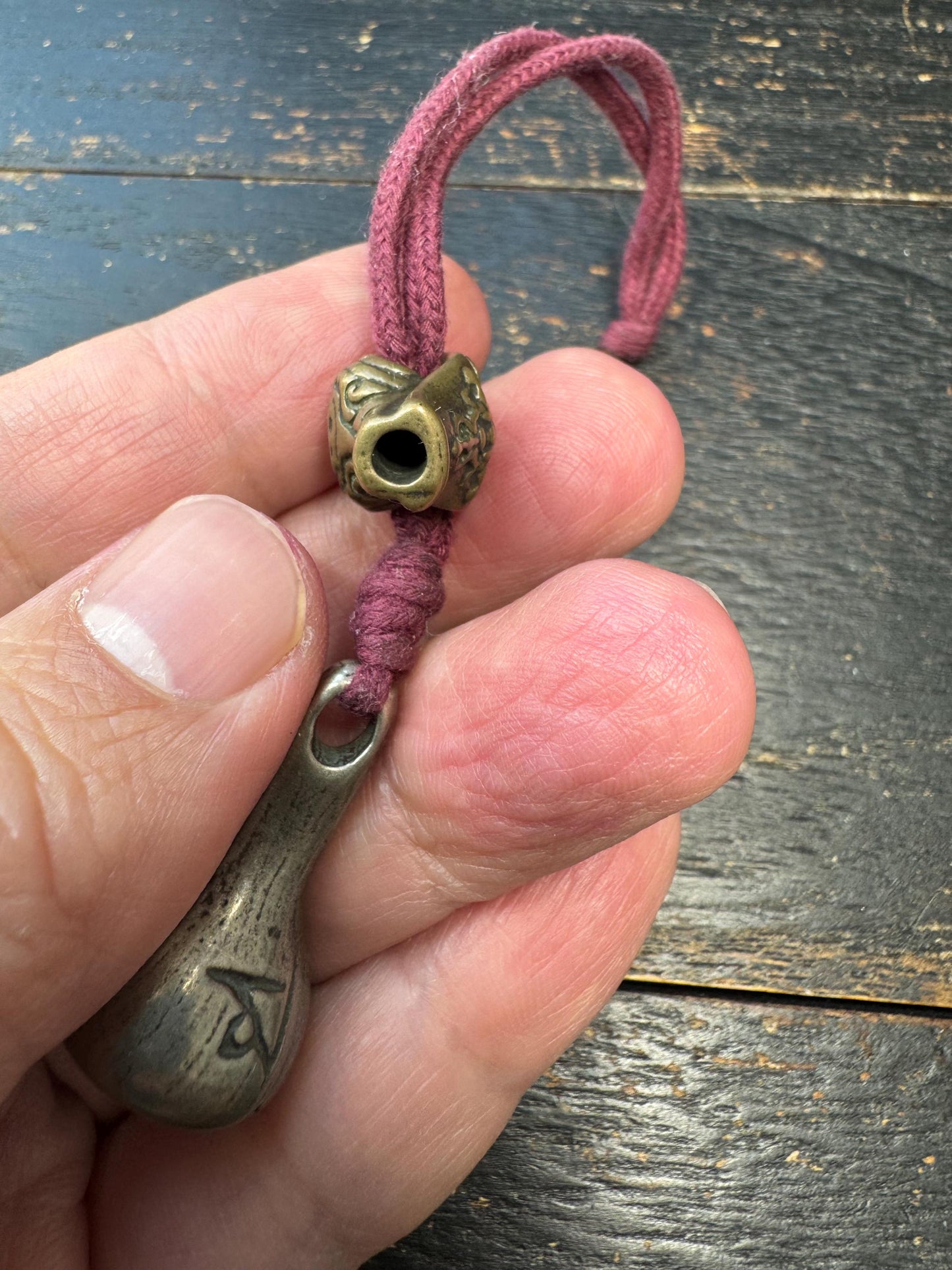Tibetan Brass Guru Bead Set – Conch Style Three Hole Bead with Tsa-Tsa Amulet Pendant – Mala Making Component – Vintage Inspired