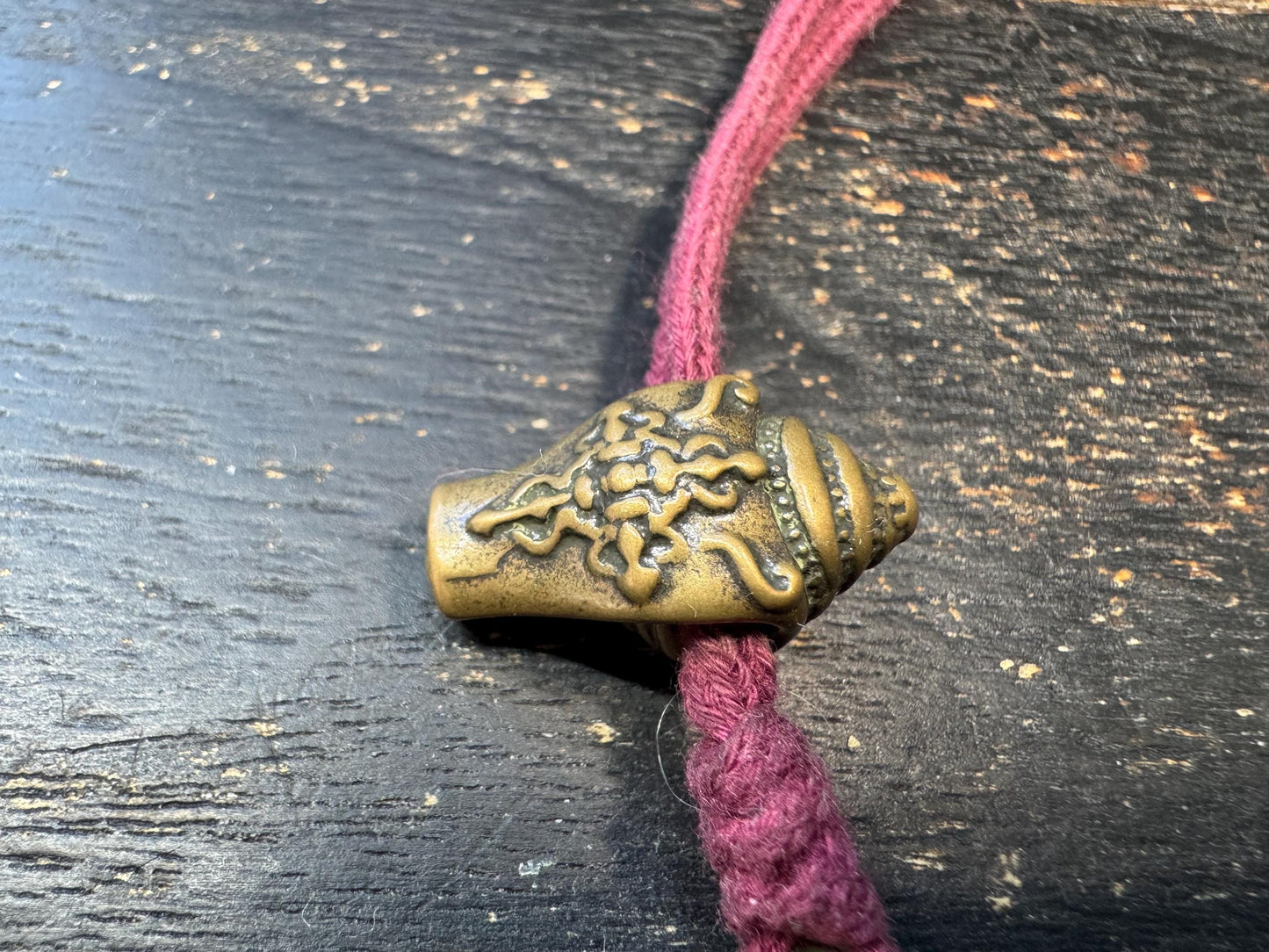 Tibetan Brass Guru Bead Set – Conch Style Three Hole Bead with Tsa-Tsa Amulet Pendant – Mala Making Component – Vintage Inspired
