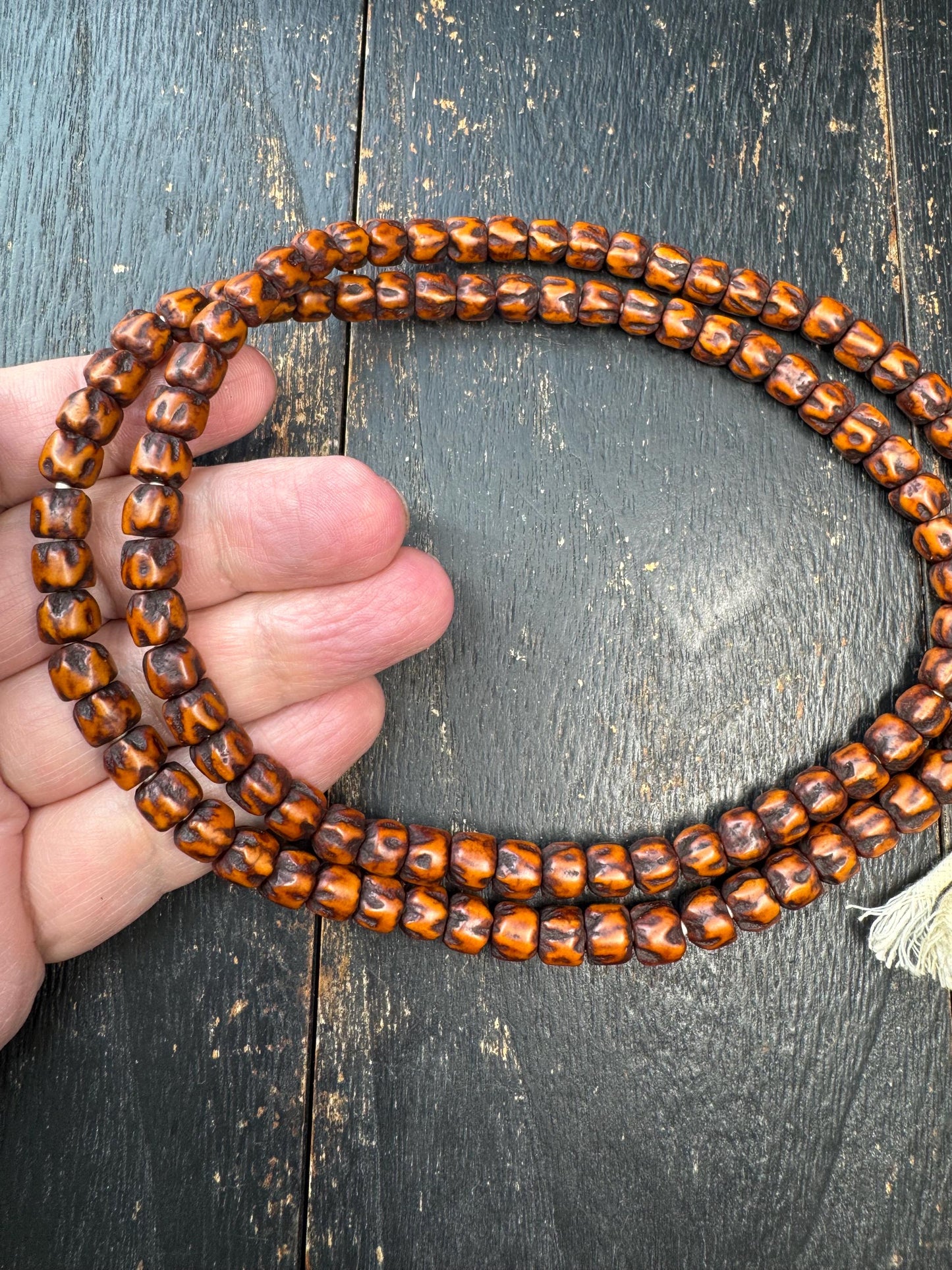 108 Passion Seed Bodhi (Baixiangzi) Mala Necklace – Aged Patina 8–8.5mm Beads – 30” Meditation Prayer Beads – Natural Bodhi Mala