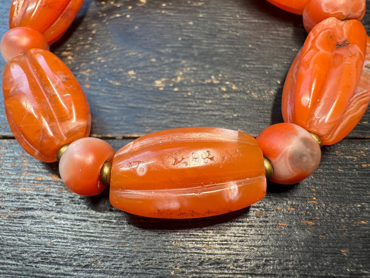 Natural Nanhong Agate Bracelet – Large Barrel Beads, Warm Red Carnelian Tones, Statement Stretch Bracelet, Artisan Jewelry