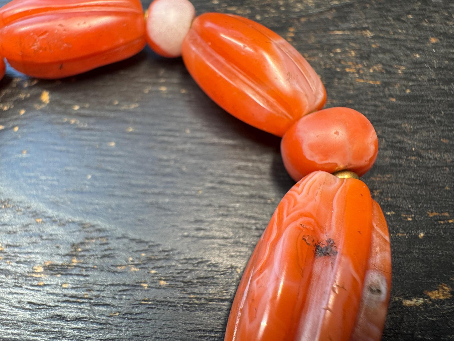 Natural Nanhong Agate Bracelet – Large Barrel Beads, Warm Red Carnelian Tones, Statement Stretch Bracelet, Artisan Jewelry