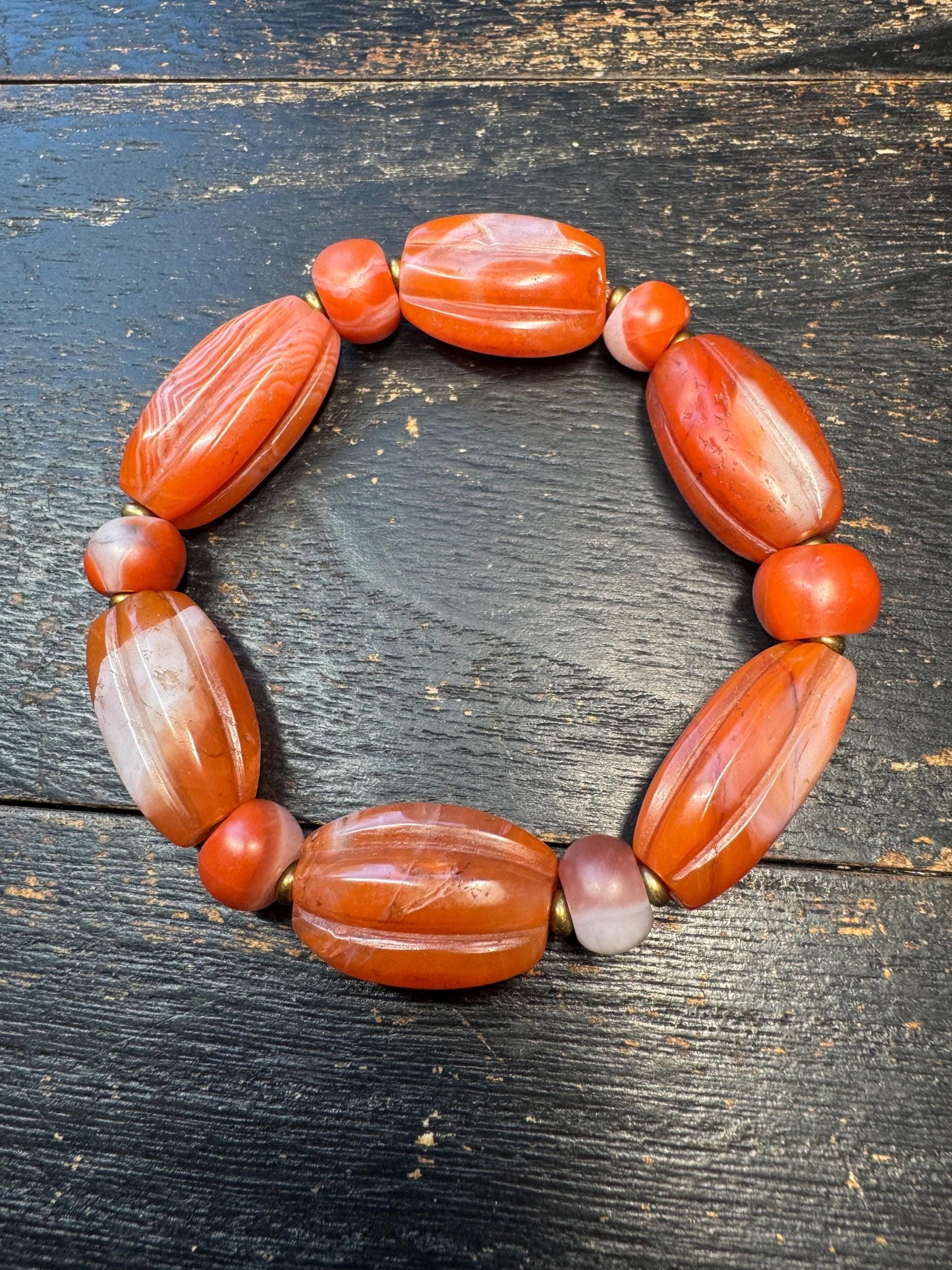 Natural Nanhong Agate Bracelet – Large Barrel Beads, Warm Red Carnelian Tones, Statement Stretch Bracelet, Artisan Jewelry