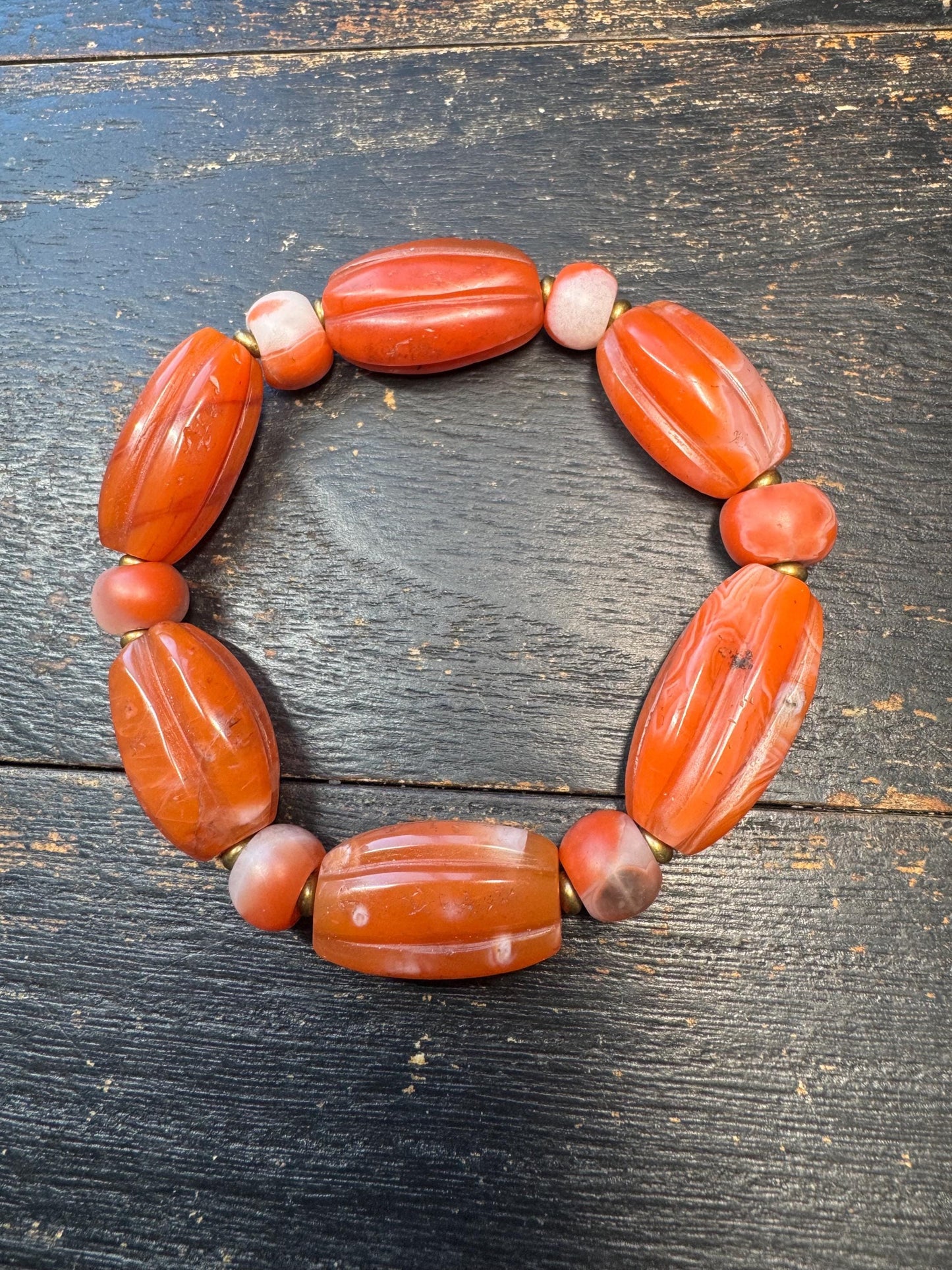 Natural Nanhong Agate Bracelet – Large Barrel Beads, Warm Red Carnelian Tones, Statement Stretch Bracelet, Artisan Jewelry