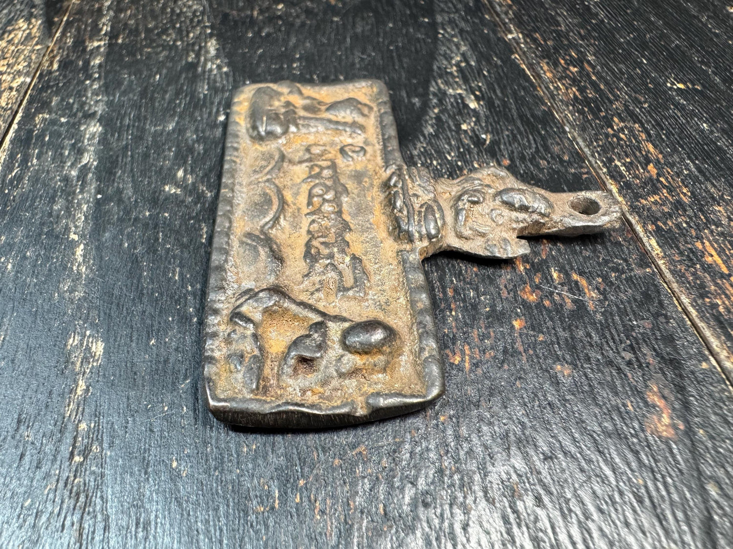 Old Tibetan Bronze Om Mani Padme Hum Amulet Pendant | Six Syllable Mantra Protection Talisman | Buddhist Gau Charm Necklace