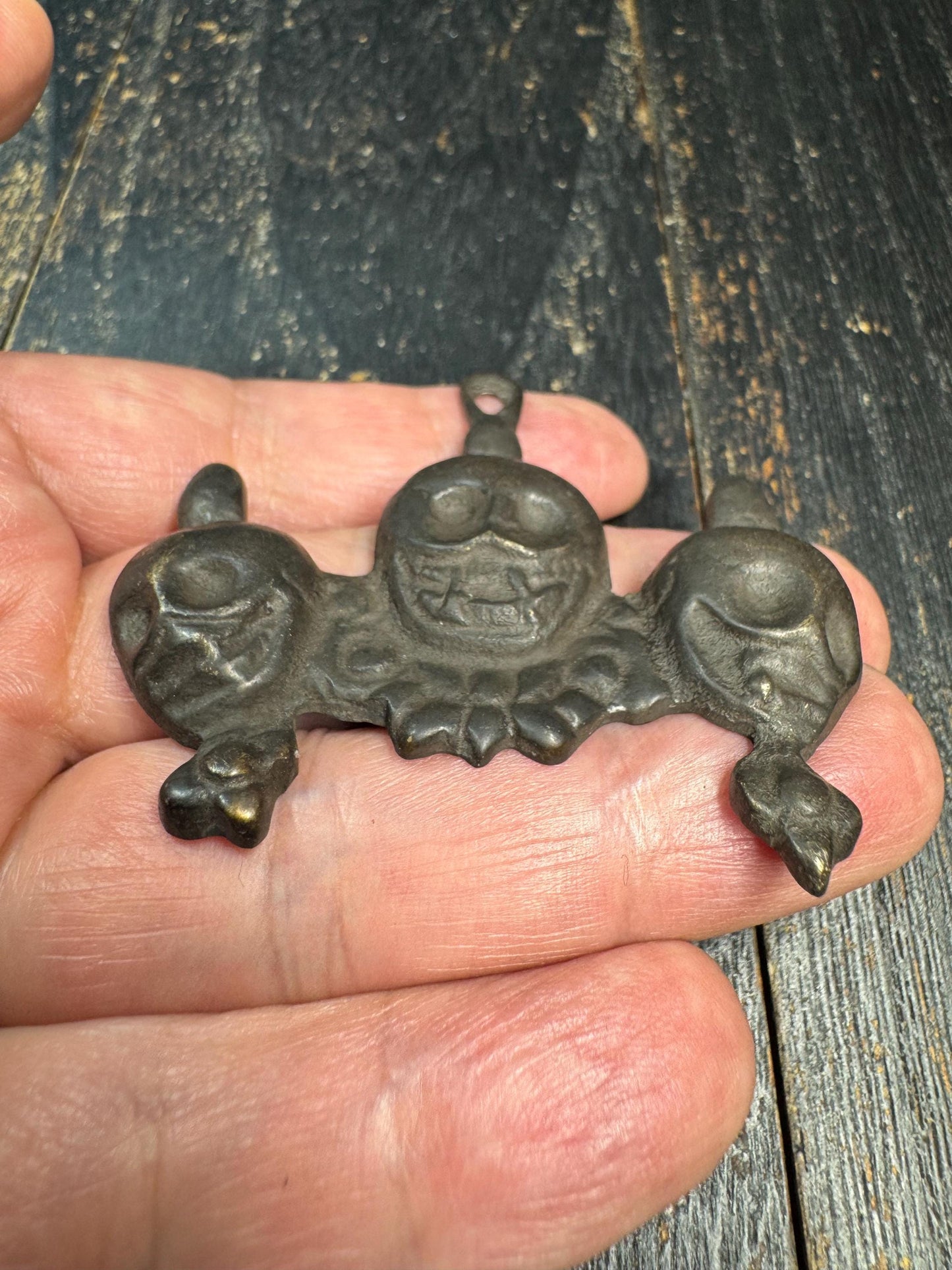 Vintage Tibetan Bronze Skull Amulet Pendant | Triple Skull Protector Talisman | Himalayan Tribal Charm