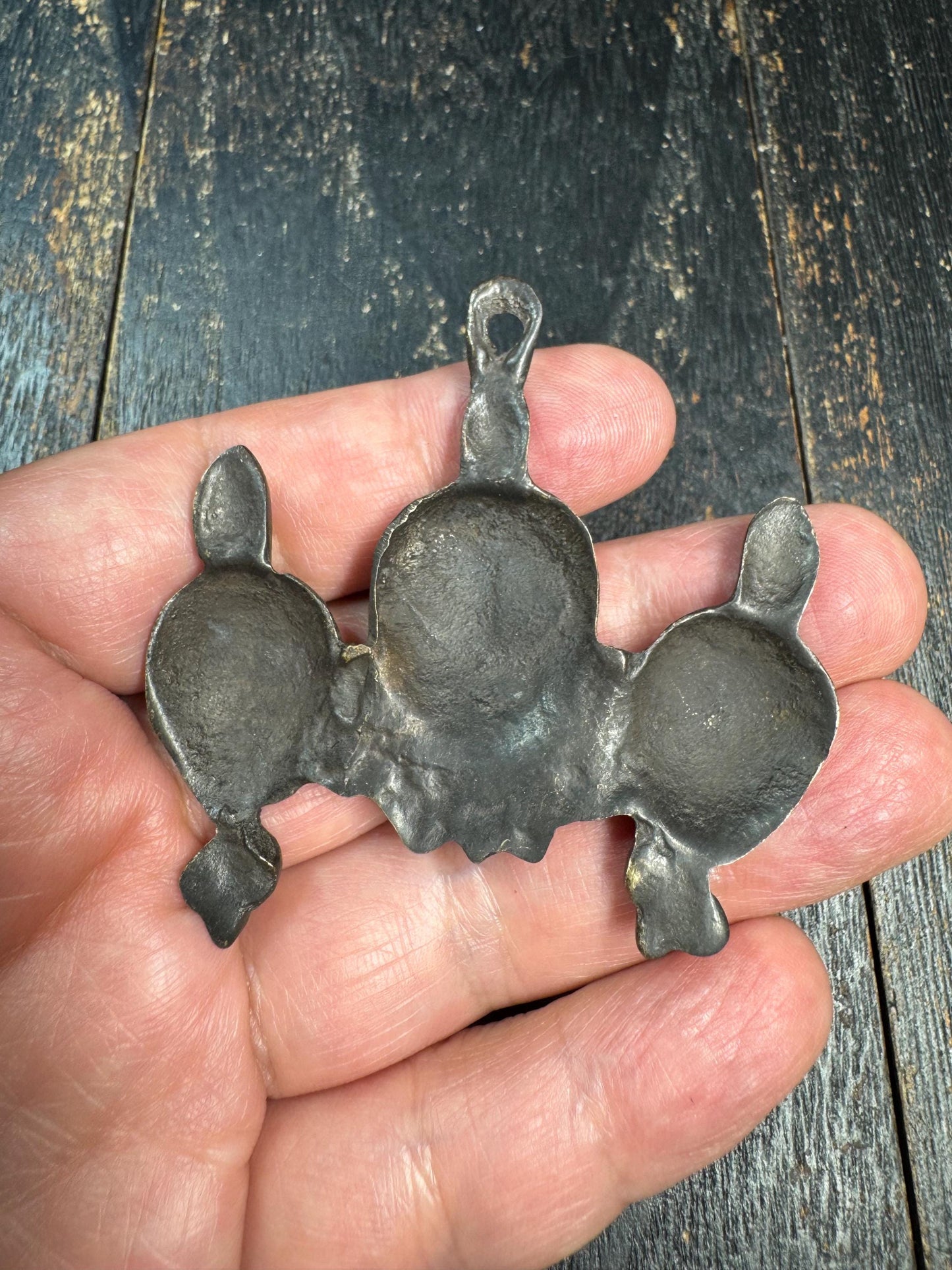 Vintage Tibetan Bronze Skull Amulet Pendant | Triple Skull Protector Talisman | Himalayan Tribal Charm