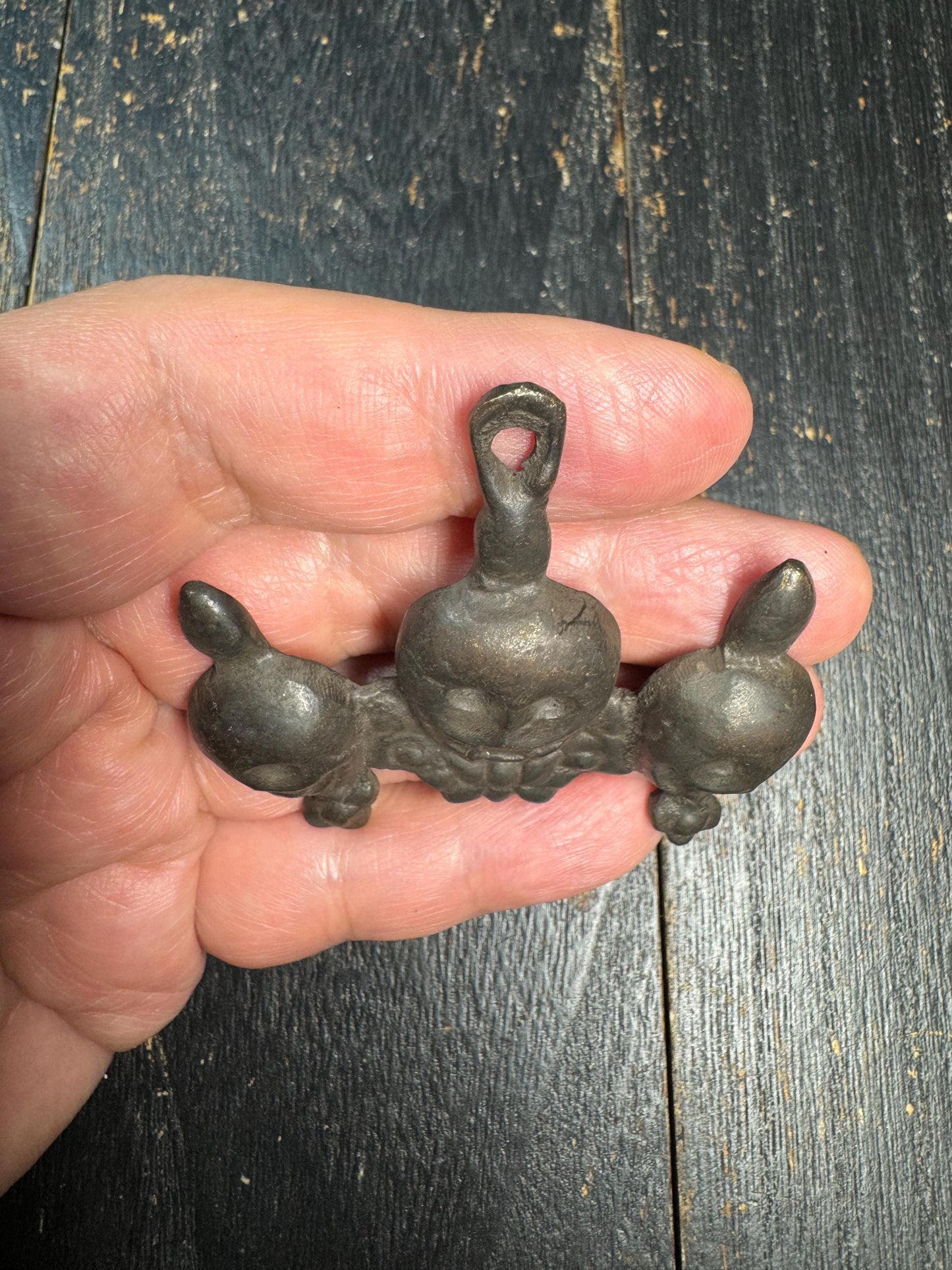Vintage Tibetan Bronze Skull Amulet Pendant | Triple Skull Protector Talisman | Himalayan Tribal Charm