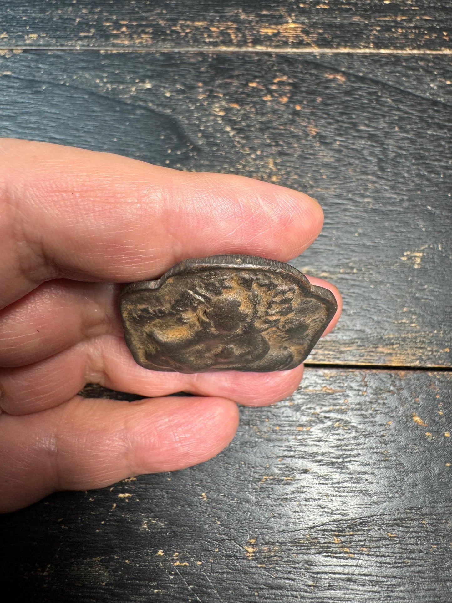 Vintage Tibetan Bronze Guru Rinpoche Amulet Pendant – Padmasambhava Buddhist Protection Talisman – Old Himalayan Buddha Plaque