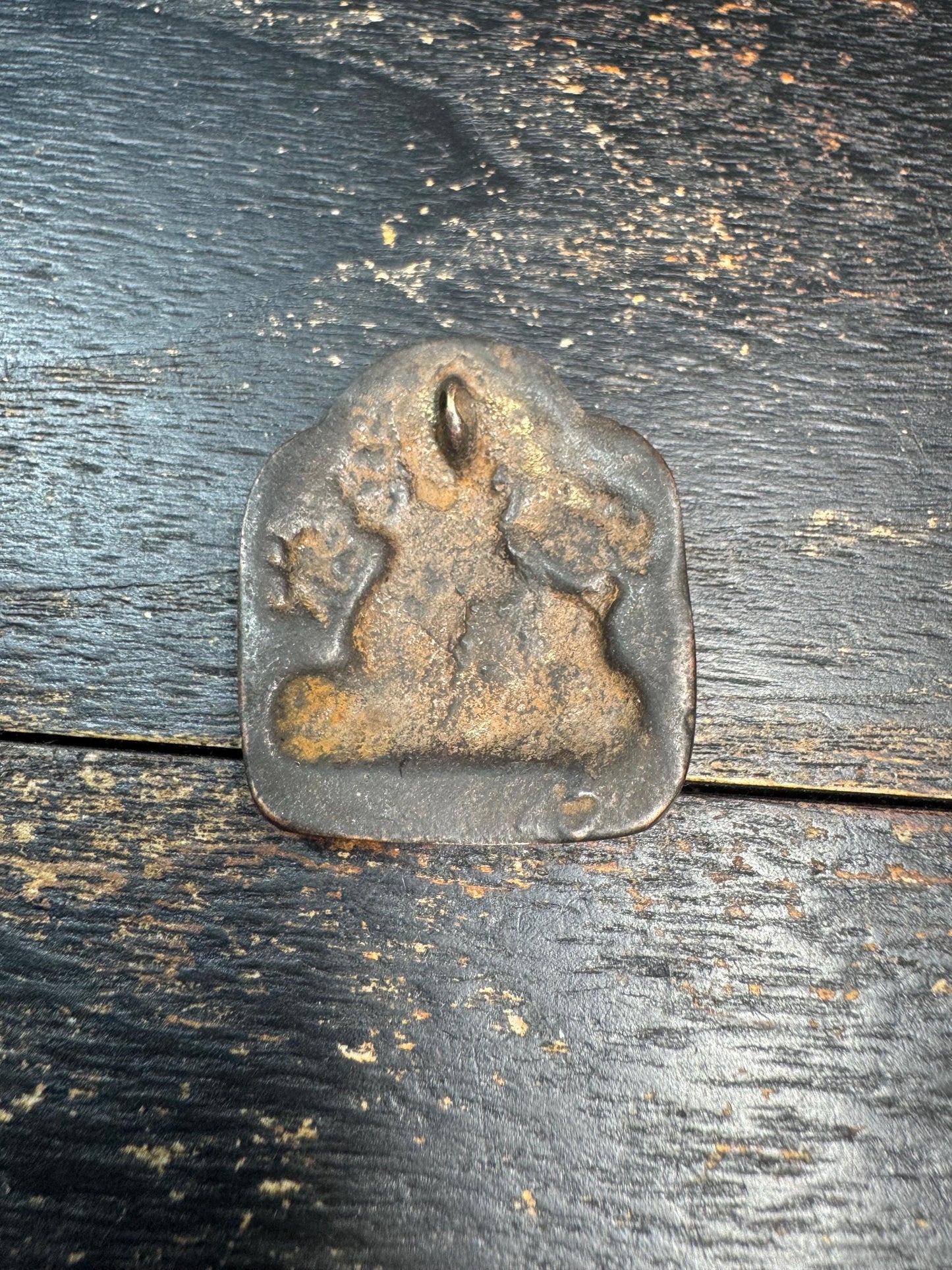 Vintage Tibetan Bronze Guru Rinpoche Amulet Pendant – Padmasambhava Buddhist Protection Talisman – Old Himalayan Buddha Plaque