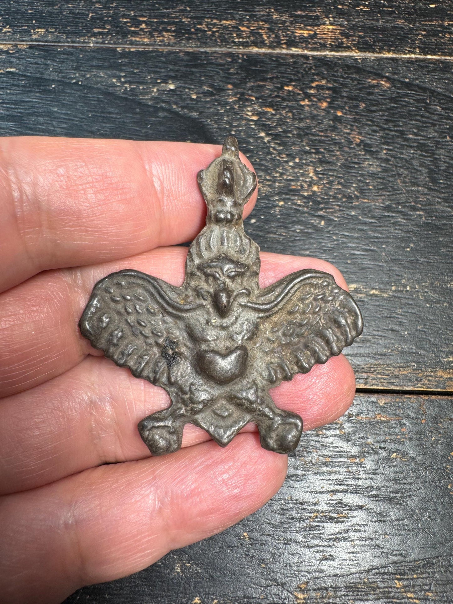 Vintage Bronze Garuda Amulet Pendant Tibetan Nepalese Style Bird Protector Talisman Ethnic Tribal Jewelry