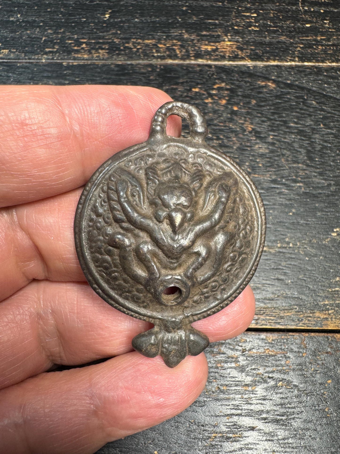 Vintage Bronze Garuda Amulet Pendant Tibetan Nepalese Style Bird Protector Medallion Talisman
