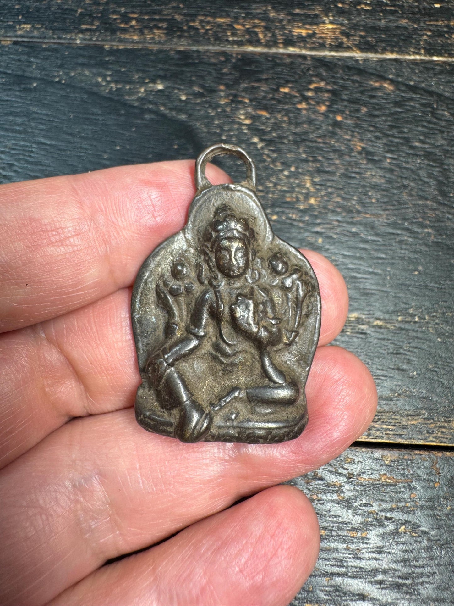 Vintage Bronze Green Tara Pendant Tibetan Buddhist Goddess Amulet Nepal Tara Protector Charm