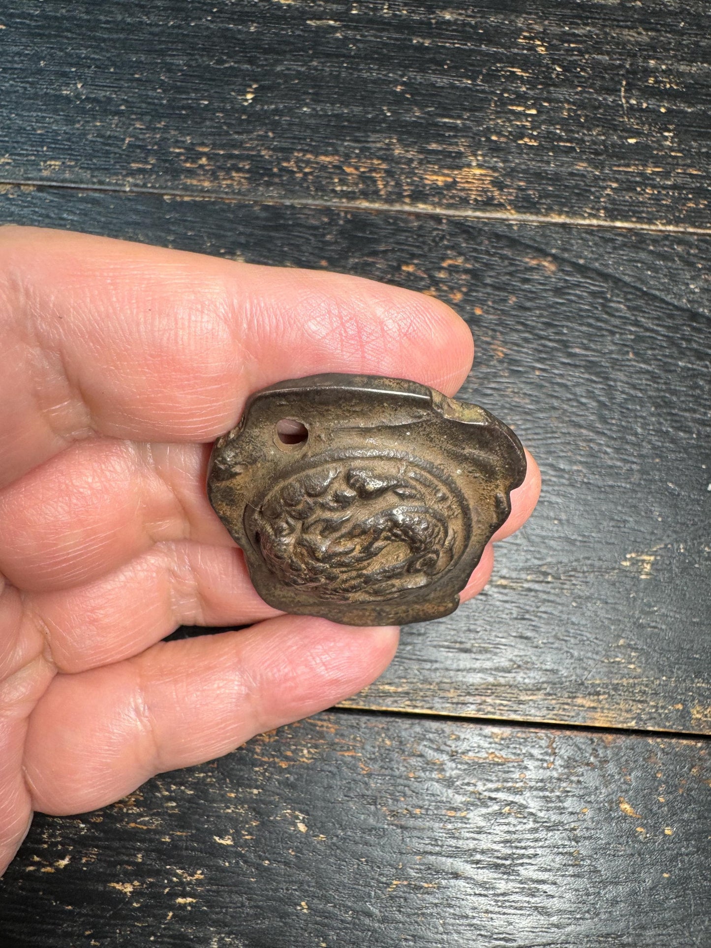 Vintage Bronze Dragon Amulet Pendant Asian Talisman Chinese Style Dragon Medallion Protector Charm