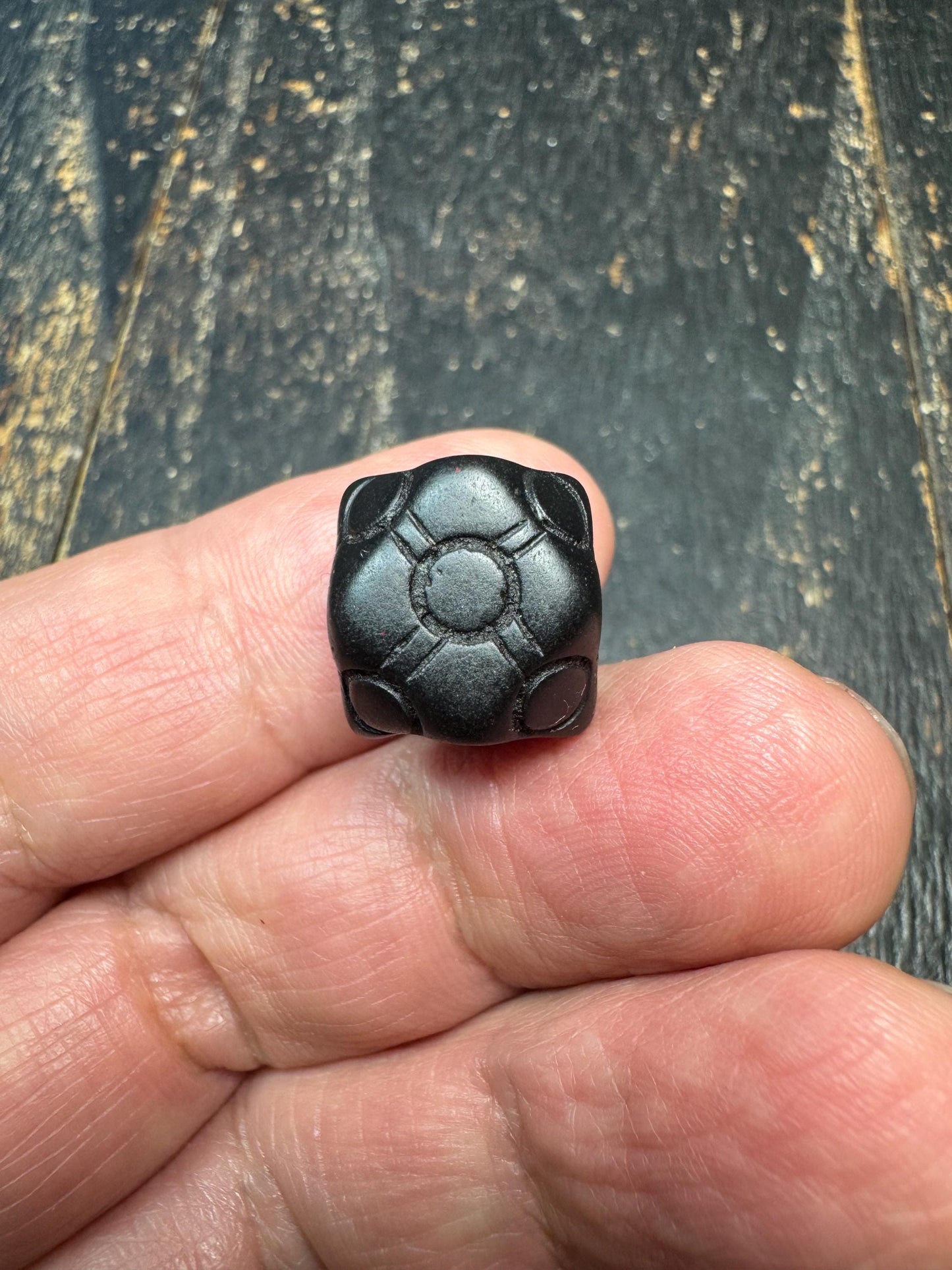 Carved Black Stone Spacer Bead – Tibetan Style Mala Divider Bead – Matte Finish Geometric Bead – Jewelry Making Supply