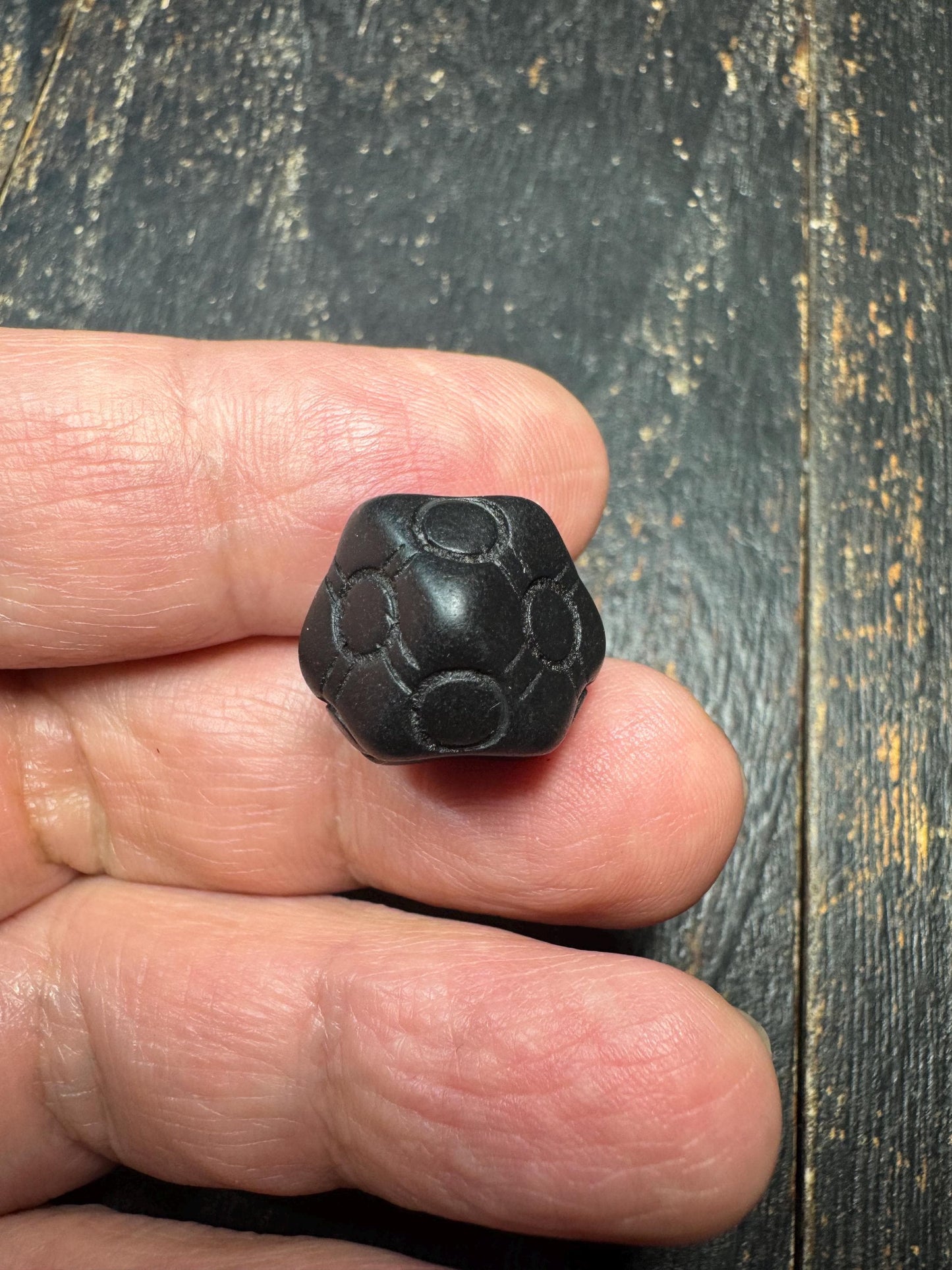 Carved Black Stone Spacer Bead – Tibetan Style Mala Divider Bead – Matte Finish Geometric Bead – Jewelry Making Supply