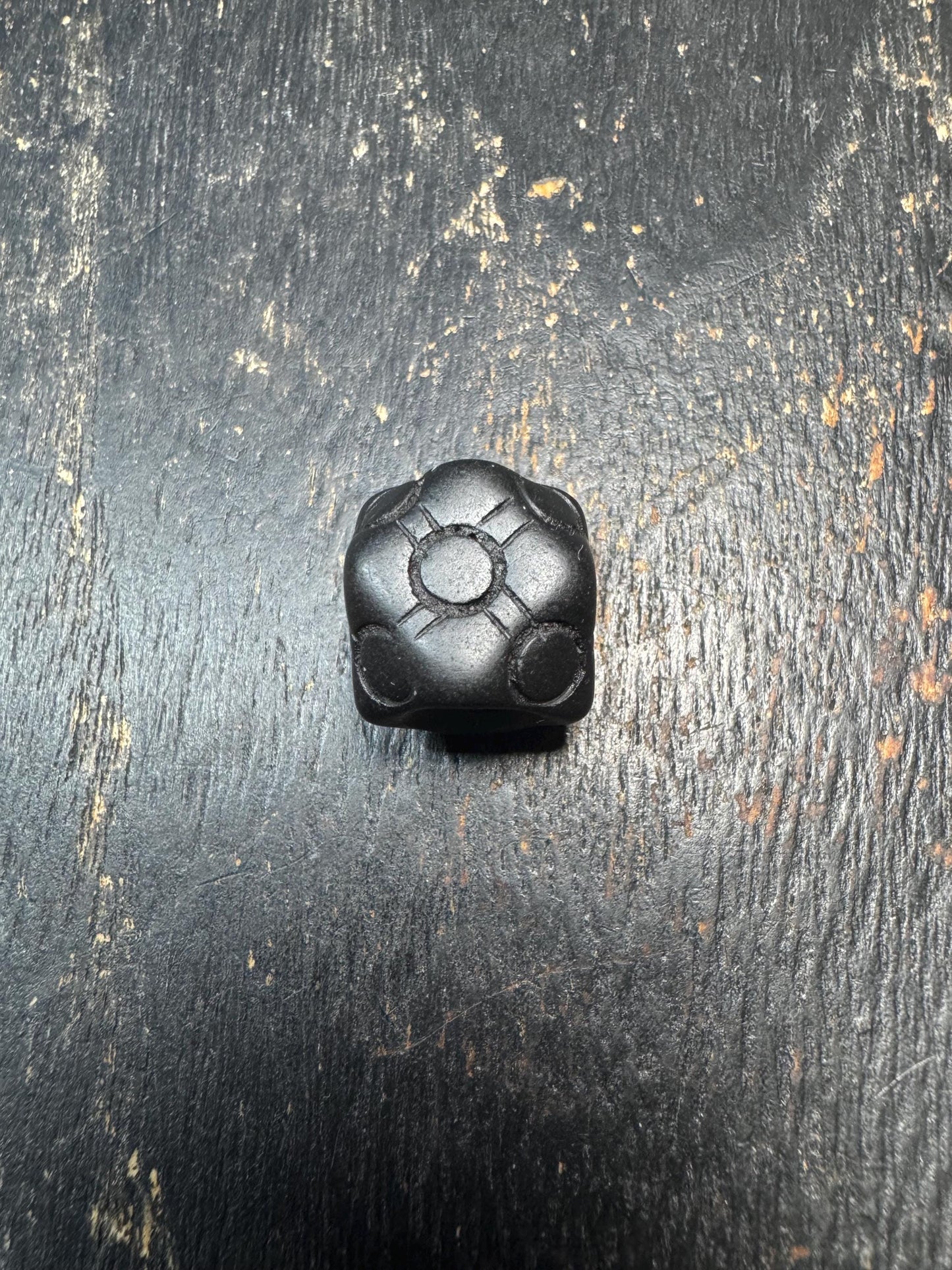 Carved Black Stone Spacer Bead – Tibetan Style Mala Divider Bead – Matte Finish Geometric Bead – Jewelry Making Supply