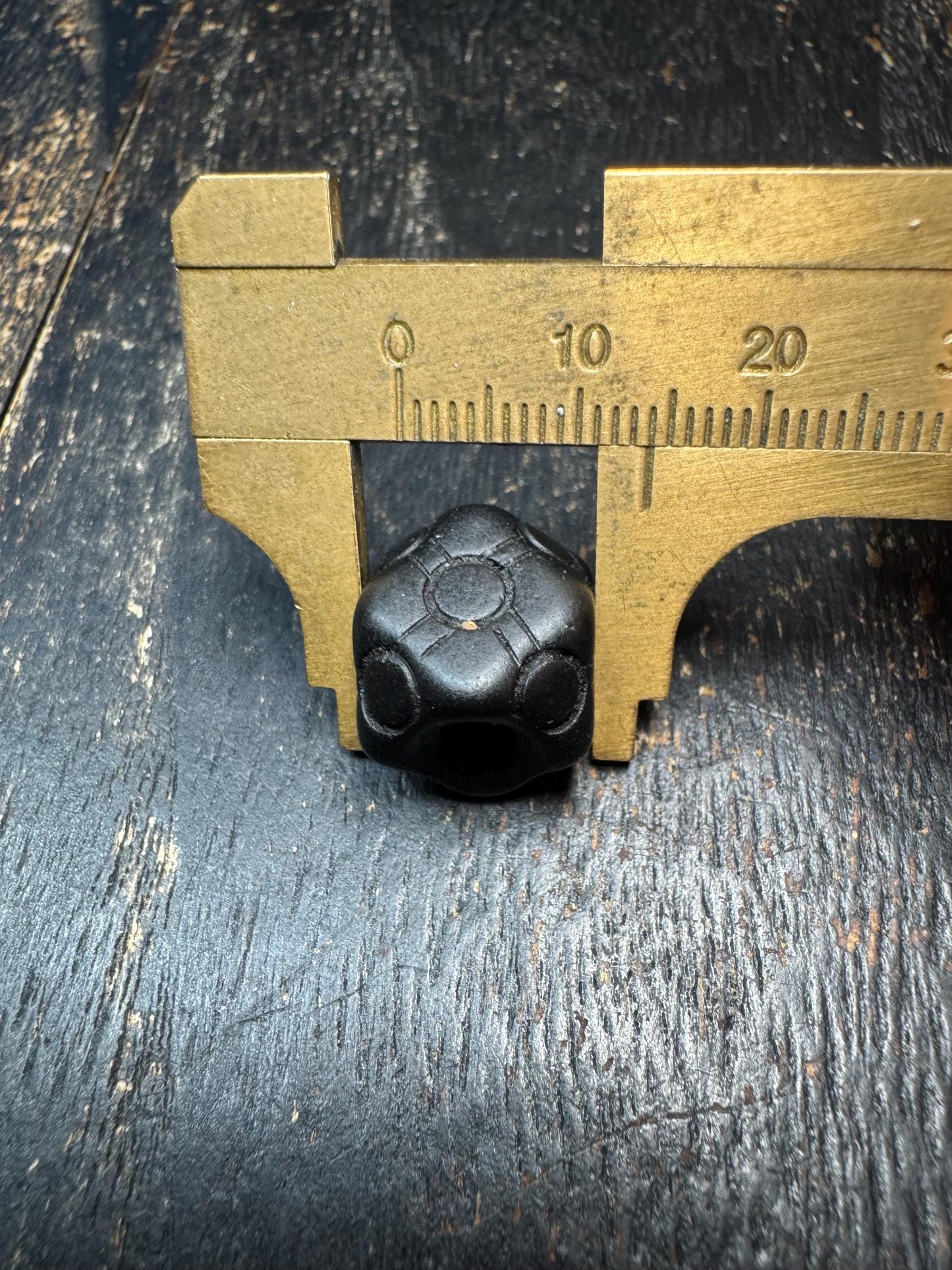 Carved Black Stone Spacer Bead – Tibetan Style Mala Divider Bead – Matte Finish Geometric Bead – Jewelry Making Supply