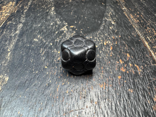 Carved Black Stone Spacer Bead – Tibetan Style Mala Divider Bead – Matte Finish Geometric Bead – Jewelry Making Supply