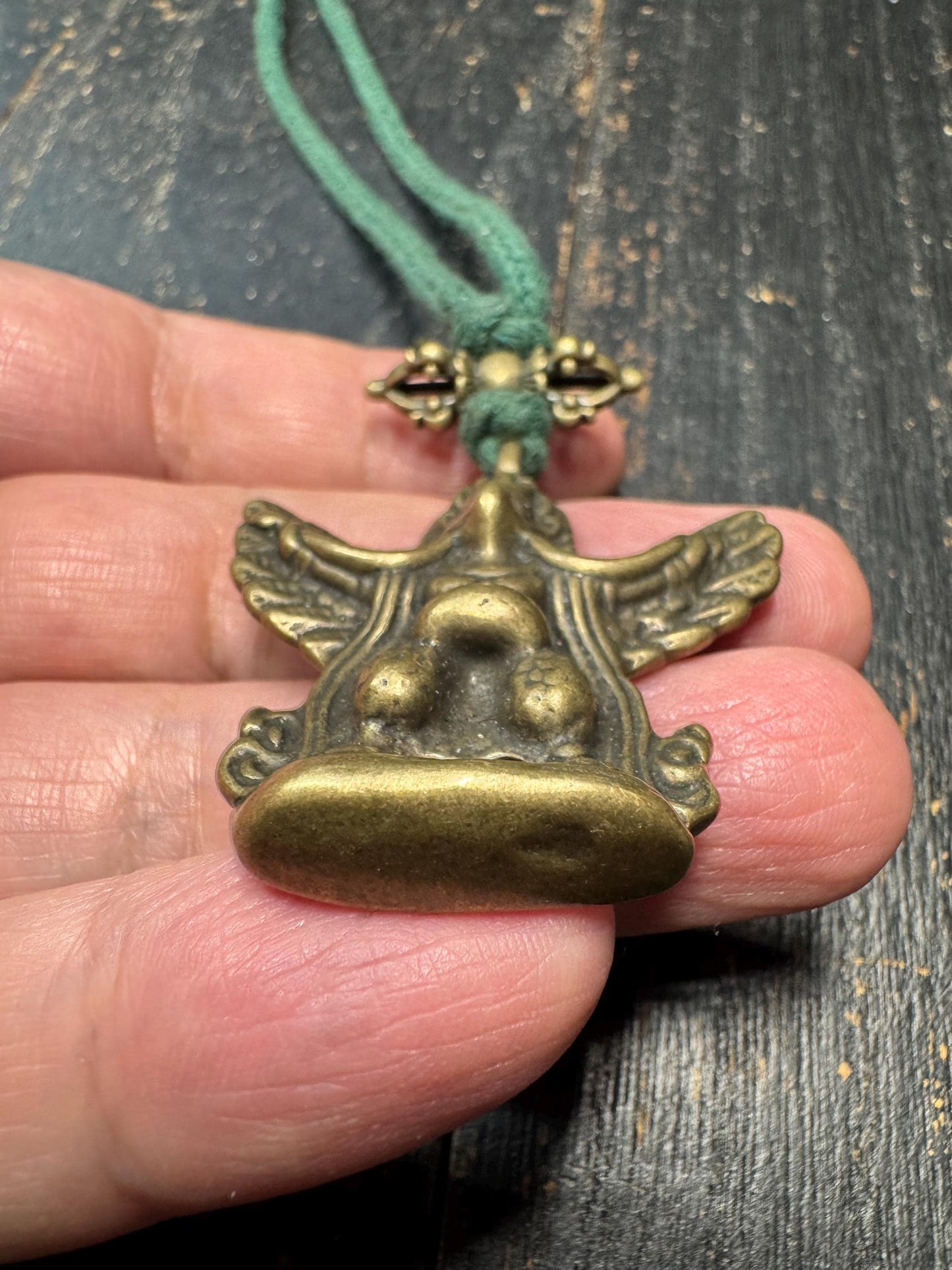 Tibetan Brass Garuda Pendant with Vajra – Buddhist Protection Amulet Necklace – Vintage Style Spiritual Talisman