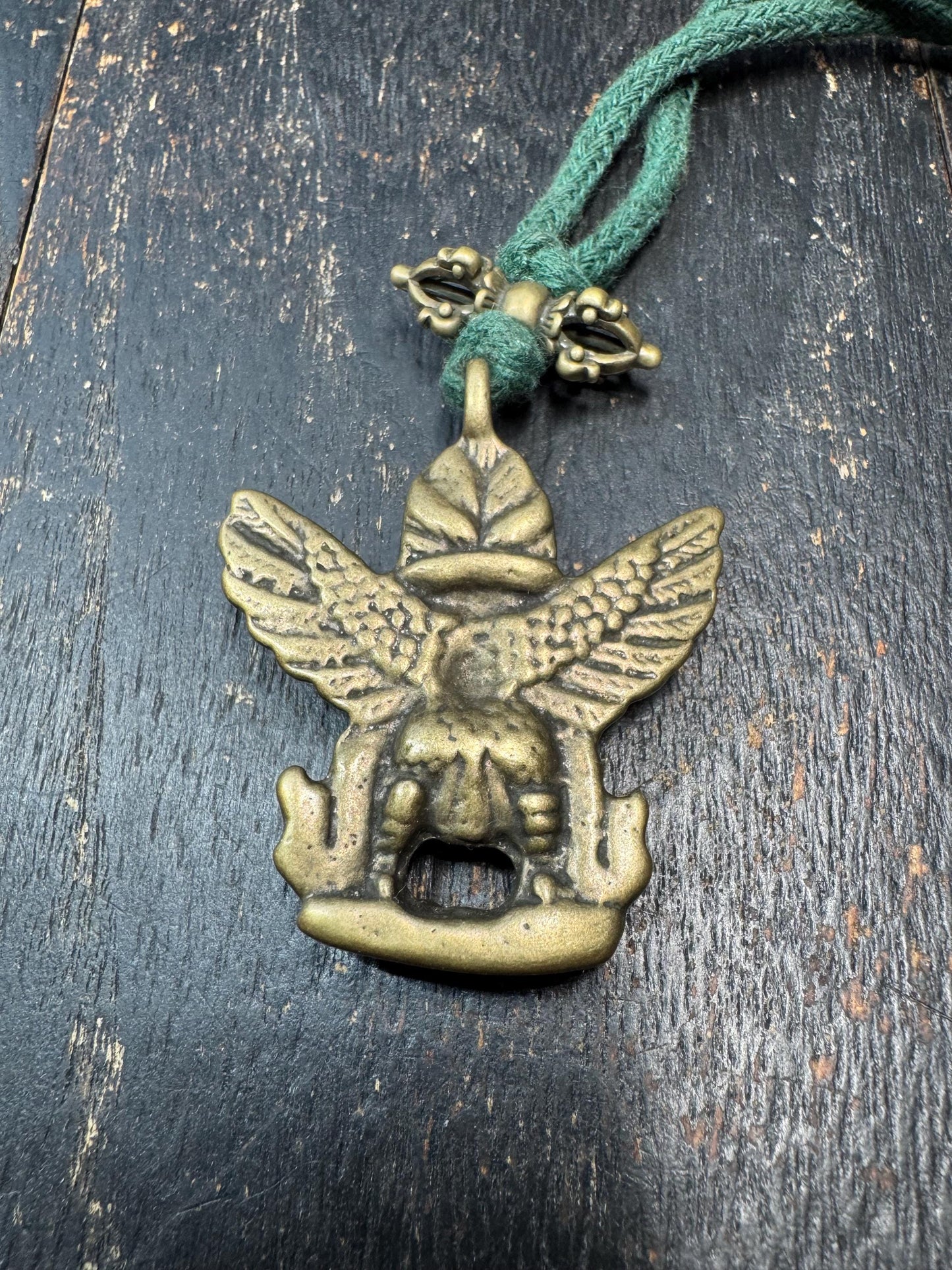 Tibetan Brass Garuda Pendant with Vajra – Buddhist Protection Amulet Necklace – Vintage Style Spiritual Talisman