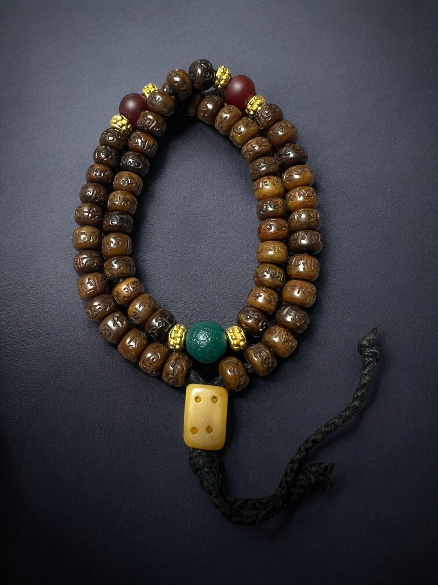 Handmade Yak Bone Bead Bracelet | Tibetan Handheld Mala Prayer Beads with Six-Word Mantra