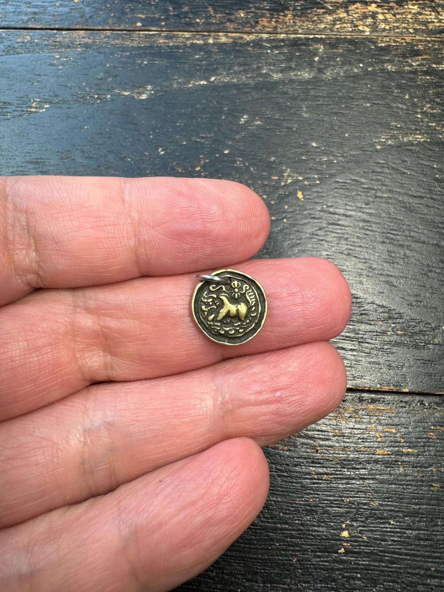 Mini Brass Bull Pendant | Double Sided Himalayan Style Amulet | Tiny Sacred Talisman Charm | Ancient Inspired Tribal Jewelry