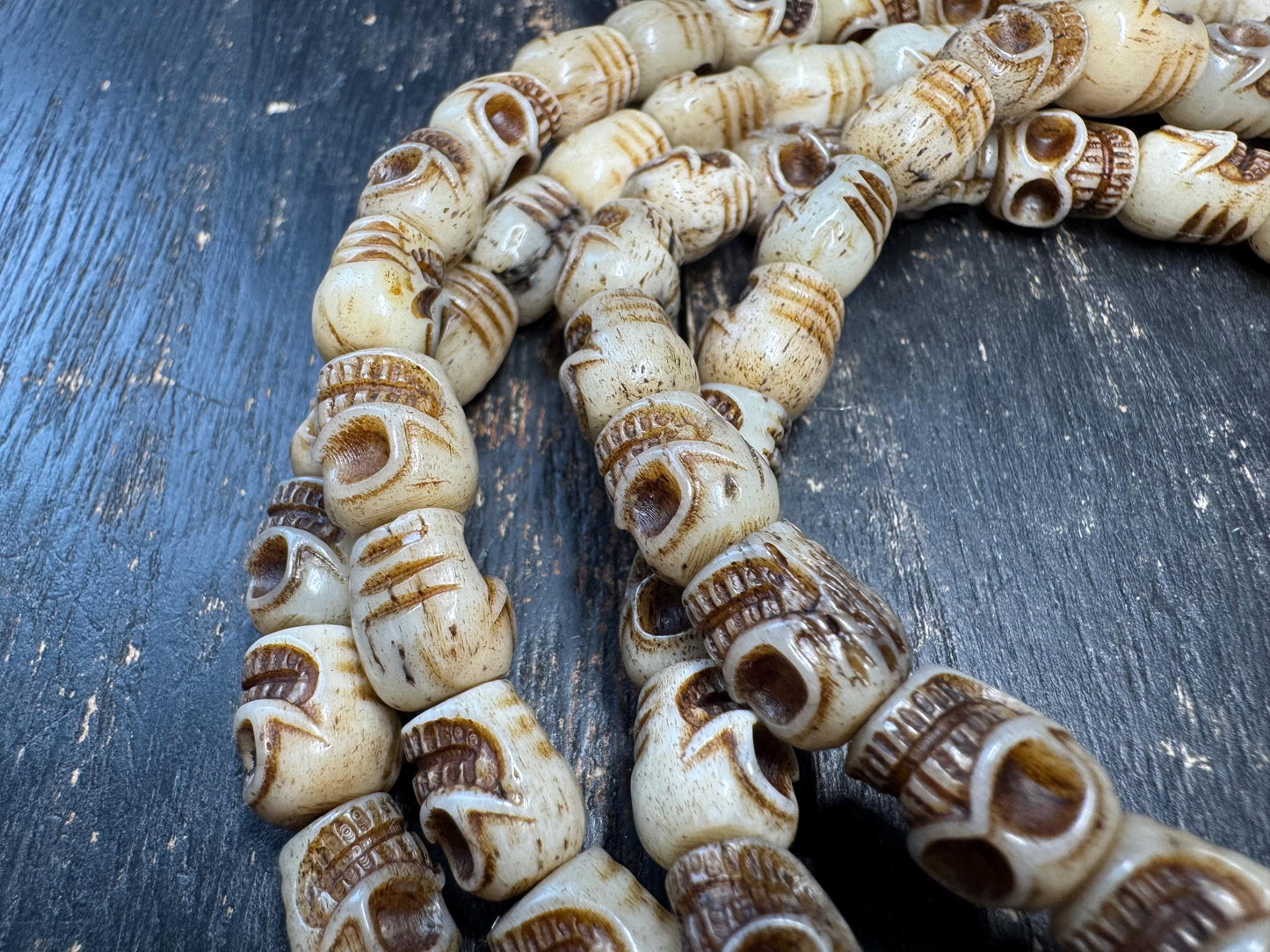108 Yak Bone Skull Mala Beads Necklace | Hand Carved Tibetan Style Charnel Ground Mala | 9mm Meditation Prayer Beads 47 Inches