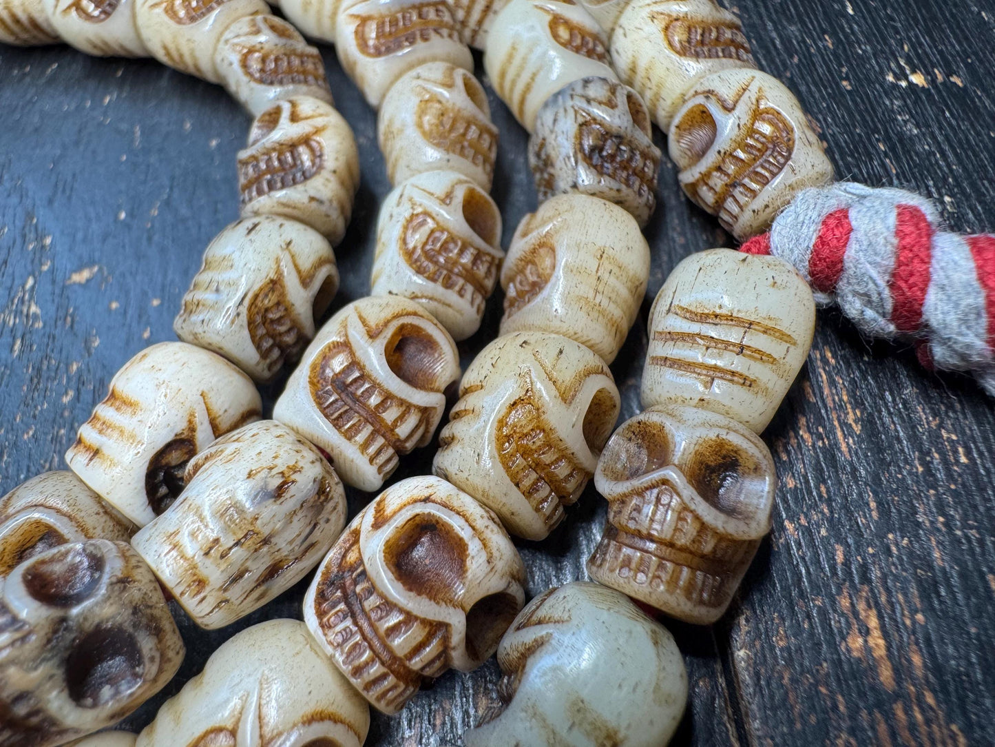 108 Yak Bone Skull Mala Beads Necklace | Hand Carved Tibetan Style Charnel Ground Mala | 9mm Meditation Prayer Beads 47 Inches