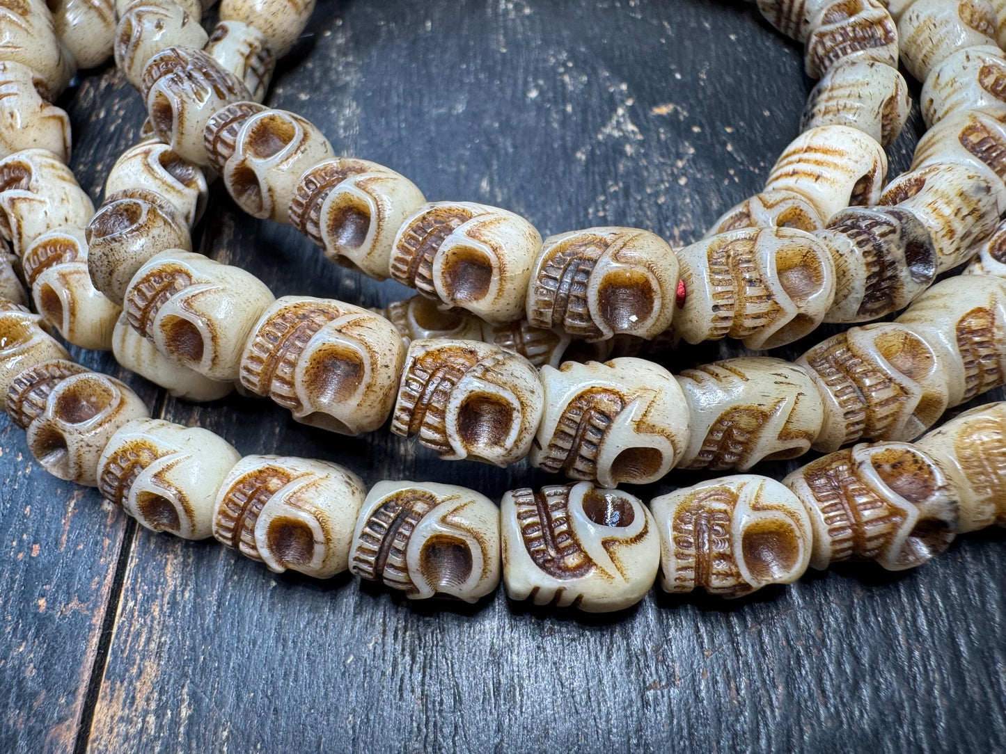 108 Yak Bone Skull Mala Beads Necklace | Hand Carved Tibetan Style Charnel Ground Mala | 9mm Meditation Prayer Beads 47 Inches